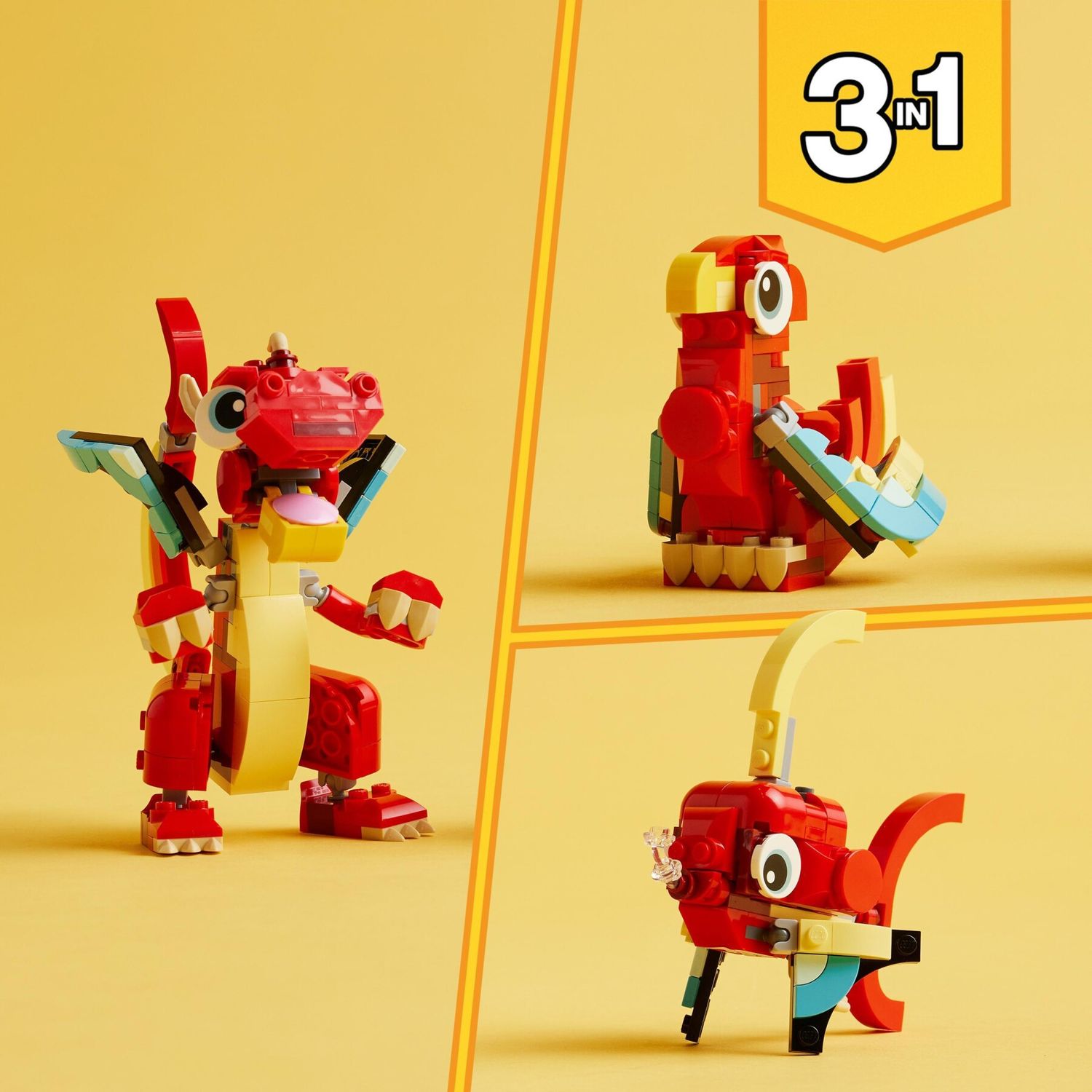 Lego creator 31145 3in1 drago rosso, giochi per bambini di 6+ anni, action figure ricostruibile in pesce e fenice giocattolo - LEGO CREATOR, Lego