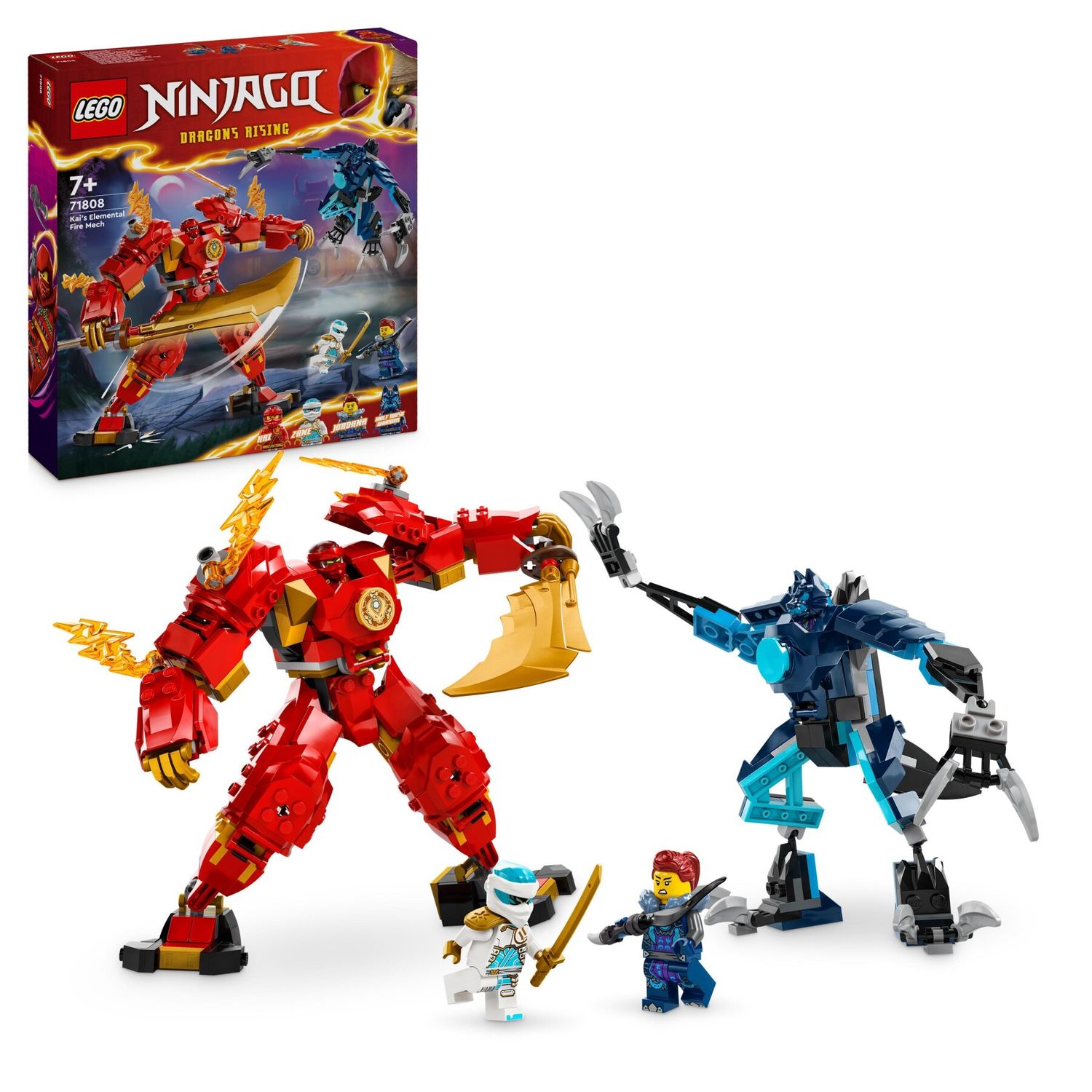 Lego ninjago 71808 mech elemento fuoco di kai, giochi per bambini di 7+ anni con 2 action figure da costruire e 4 minifigure - LEGO NINJAGO, Lego