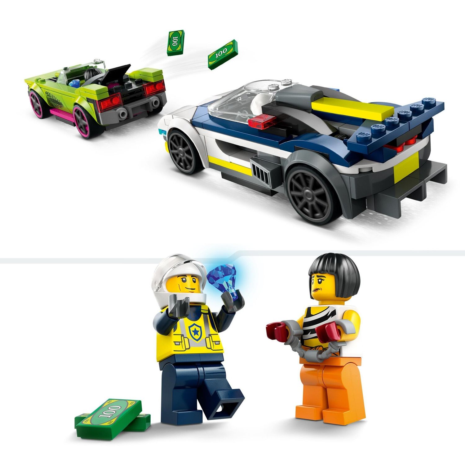 Lego city 60415 inseguimento della macchina da corsa, 2 modellini di auto della polizia, giocattolo per bambini di 6+ anni - LEGO CITY, Lego