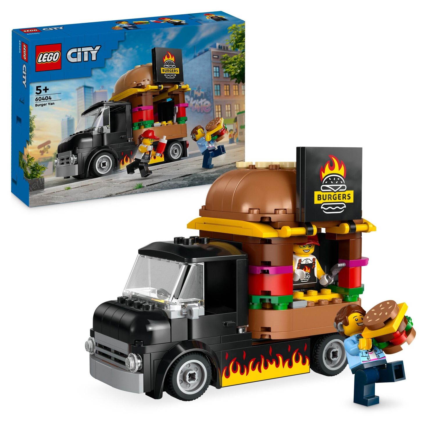 Lego city 60404 furgone degli hamburger giocattolo, veicolo per bambini 5+ anni, camion food truck con accessori e 2 minifigure - LEGO CITY, Lego
