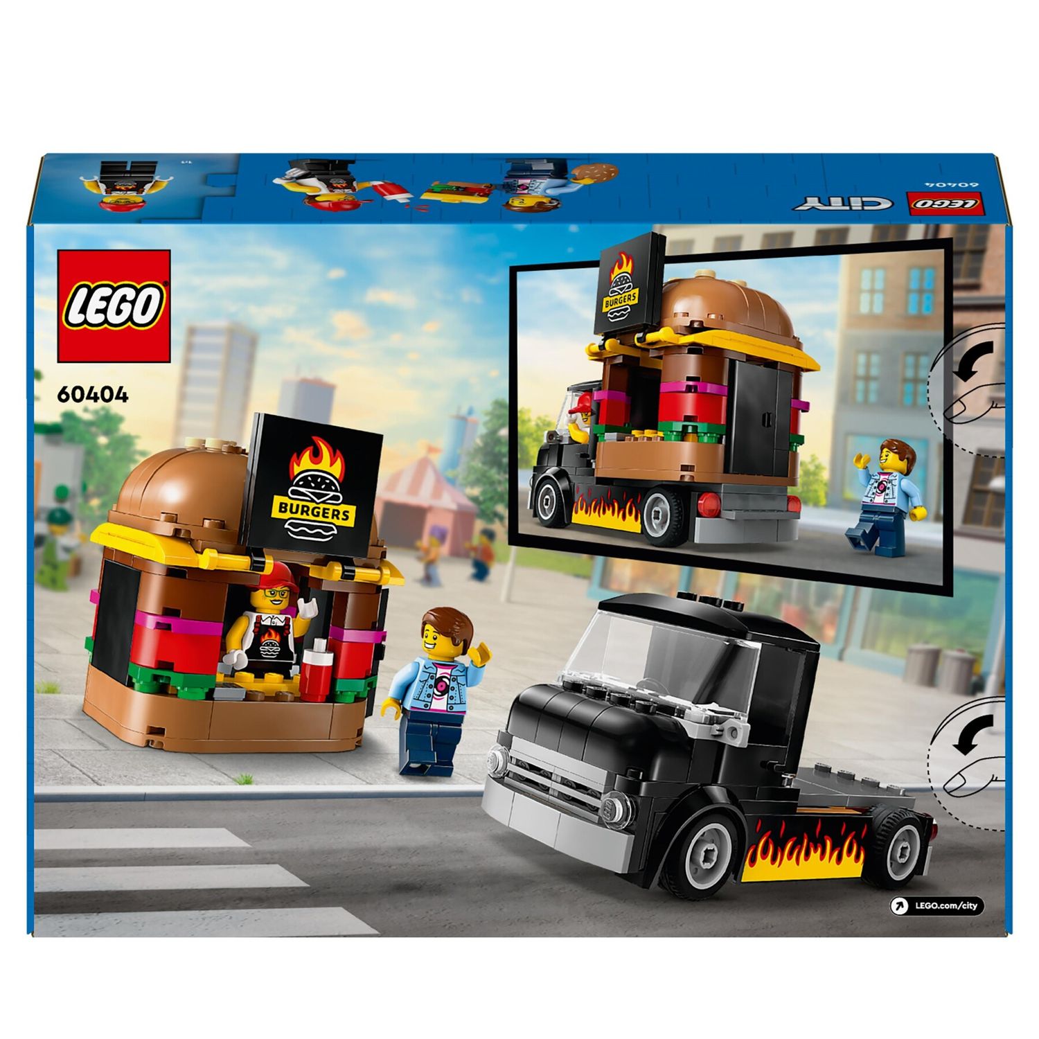 Lego city 60404 furgone degli hamburger giocattolo, veicolo per bambini 5+ anni, camion food truck con accessori e 2 minifigure - LEGO CITY, Lego