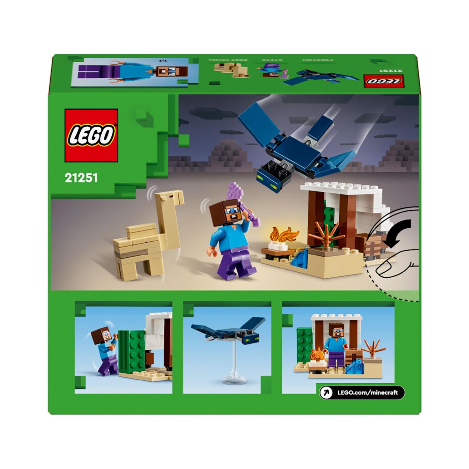 Lego minecraft 21251 spedizione di steve nel deserto, gioco per bambini di 6+ anni, bioma con casa giocattolo e personaggi - MINECRAFT, Lego