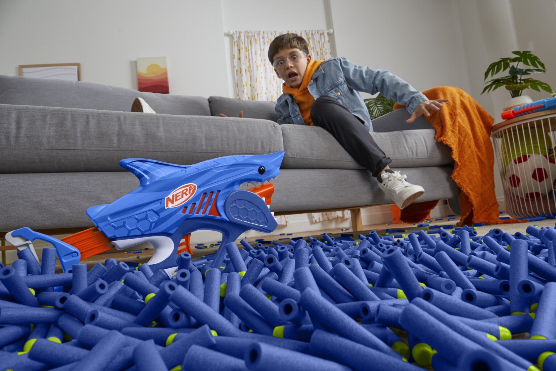 Nerf junior wild - sharkfire, blaster a forma di squalo, facile da usare - NERF