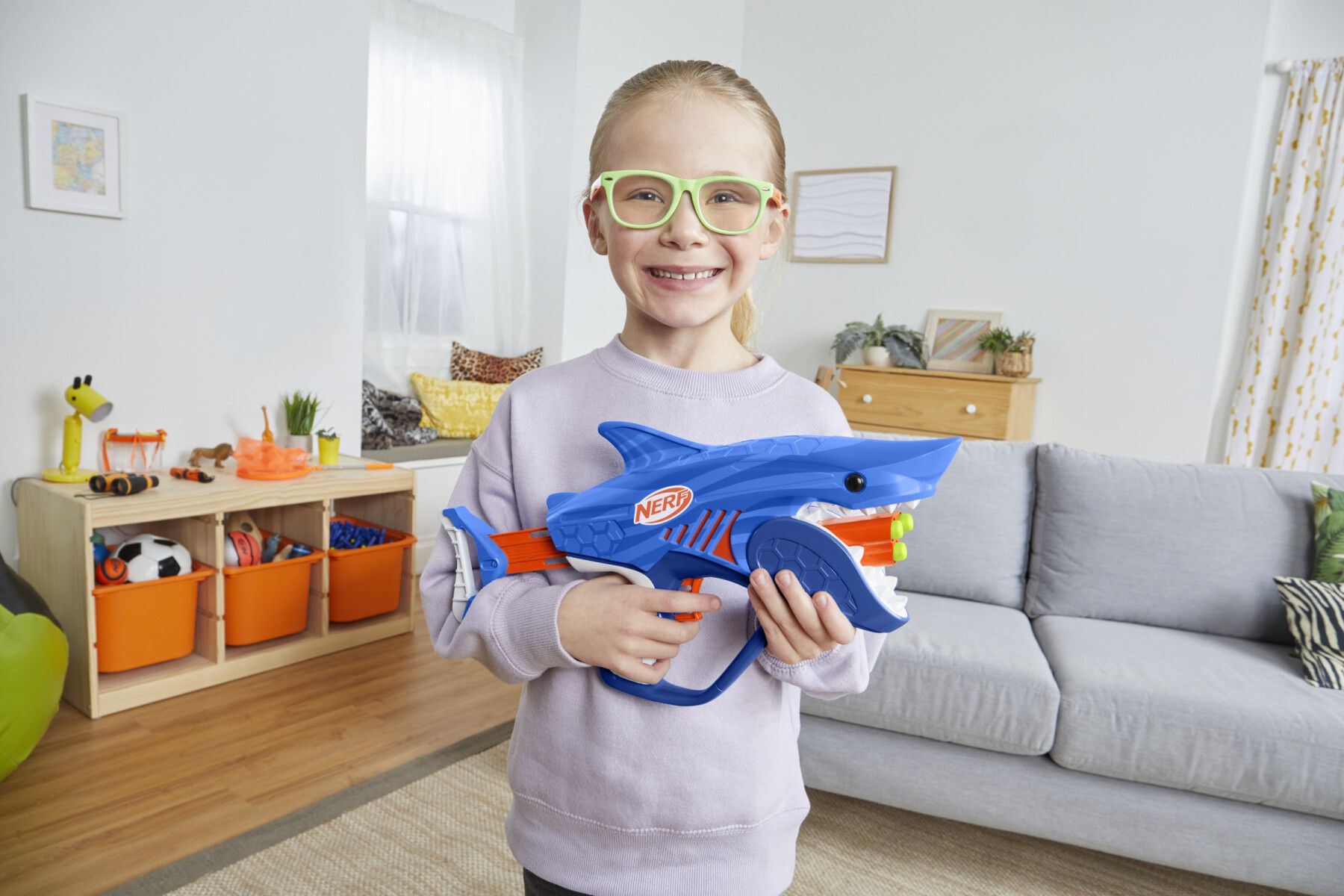 Nerf junior wild - sharkfire, blaster a forma di squalo, facile da usare - NERF