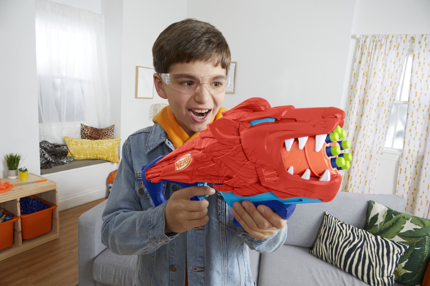 Nerf junior wild - lionfury, blaster a forma di leone, facile da usare - NERF