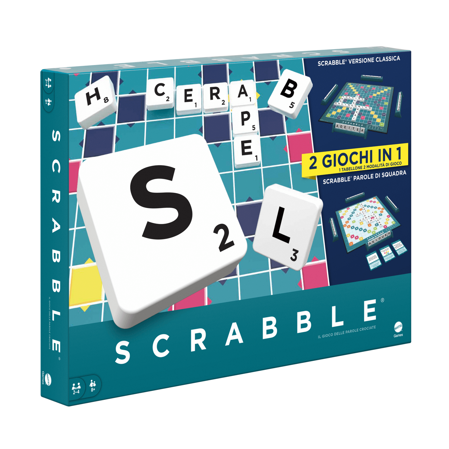 Scrabble - il gioco da tavolo delle parole, nuova versione con doppio tabellone e modalità parole di squadra - MATTEL GAMES, SCARABEO