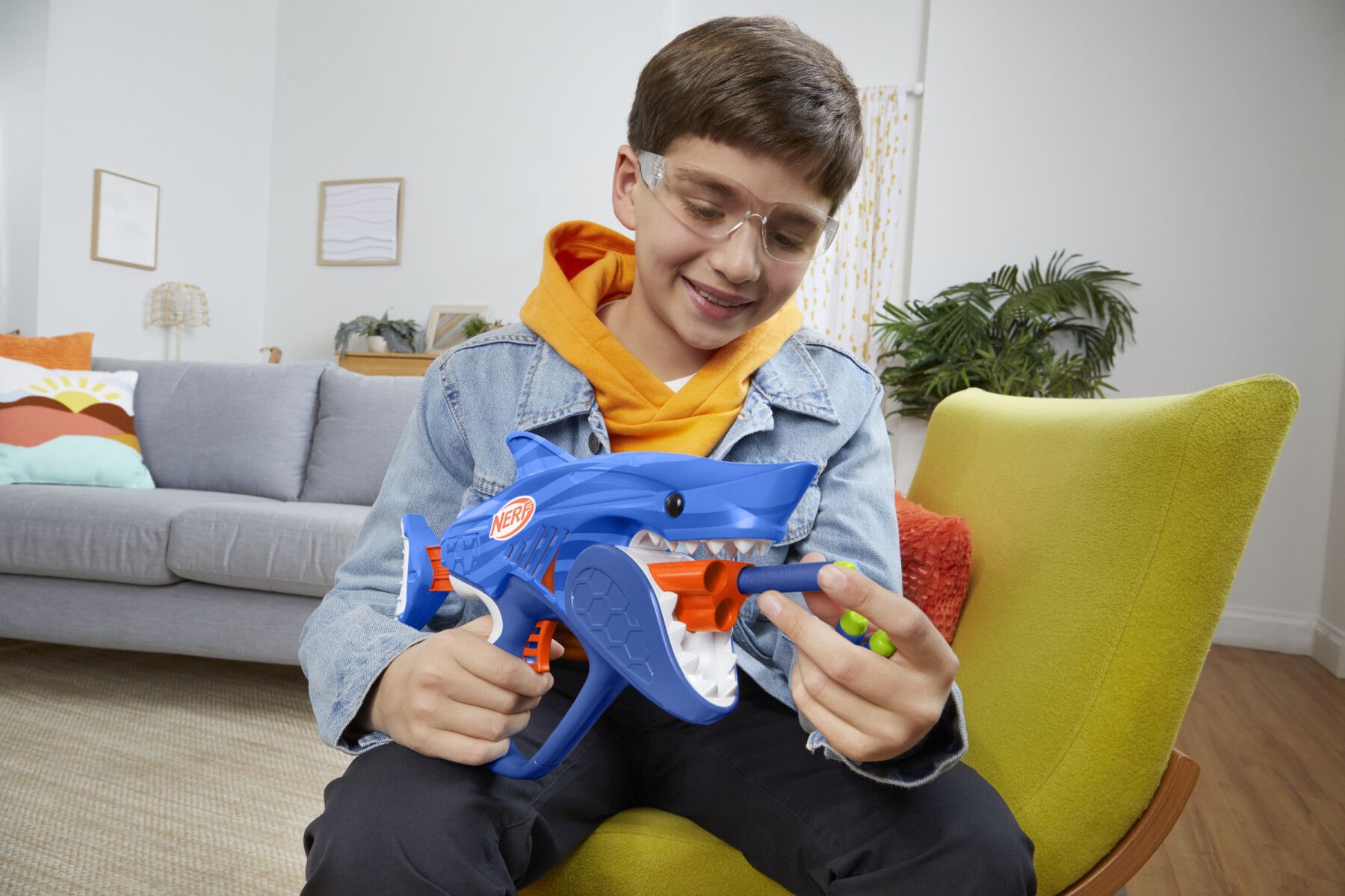 Nerf junior wild - sharkfire, blaster a forma di squalo, facile da usare - NERF