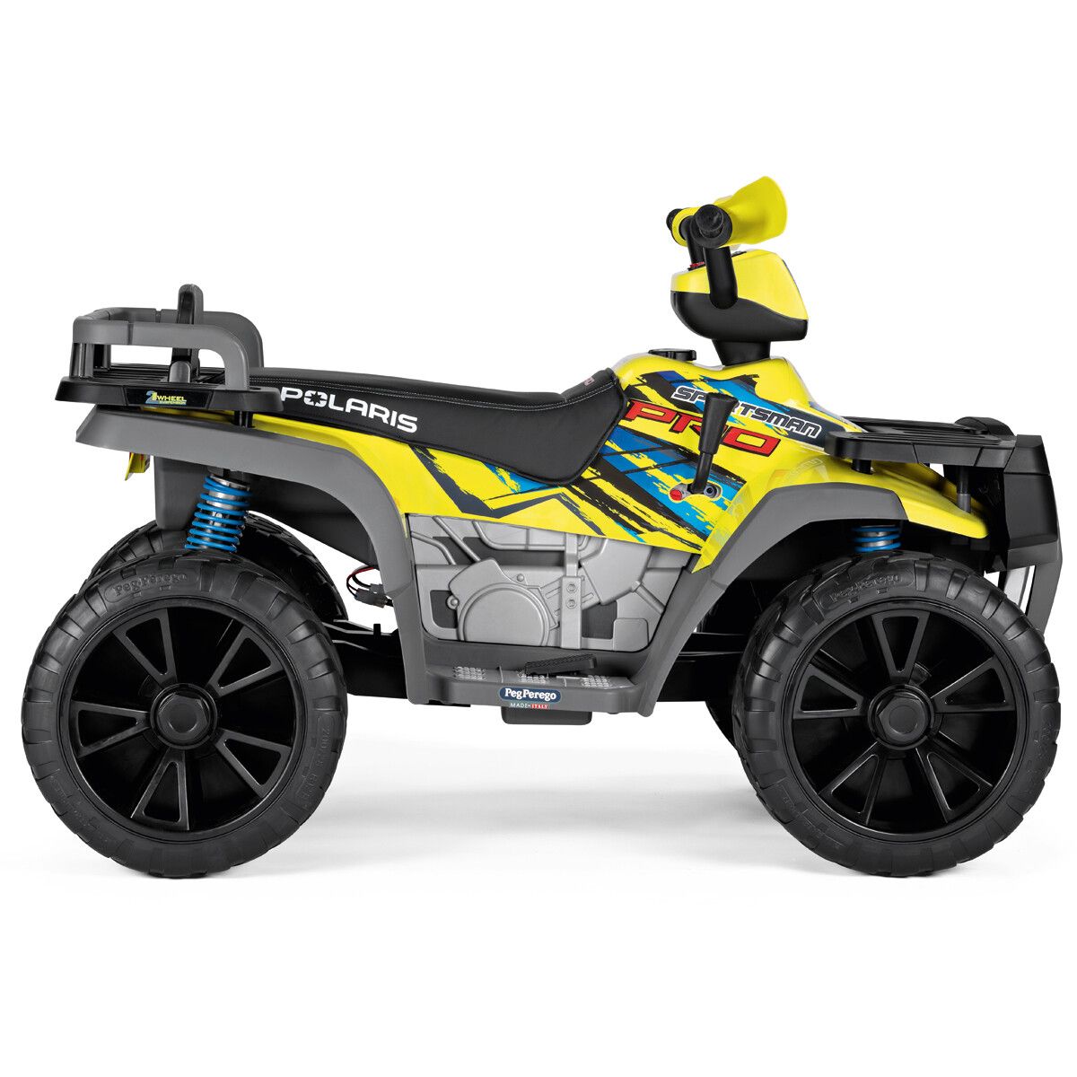 Polaris sportsman pro citrus - peg perego-  l’emozione di guidare un quad elettrico con prestazioni di alto livello su tutti i terreni. ruote gommate e 2 motori silenziosi con una potenza di ben 840w. 6 anni +. - Peg Perego