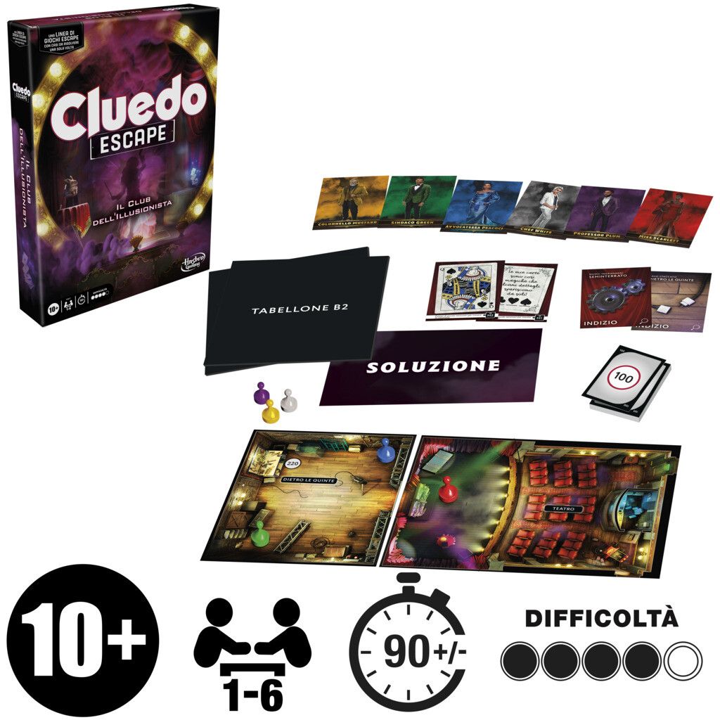 Hasbro gaming - cluedo escape il club dell'illusionista, gioco di mistero in versione escape room - HASBRO GAMING