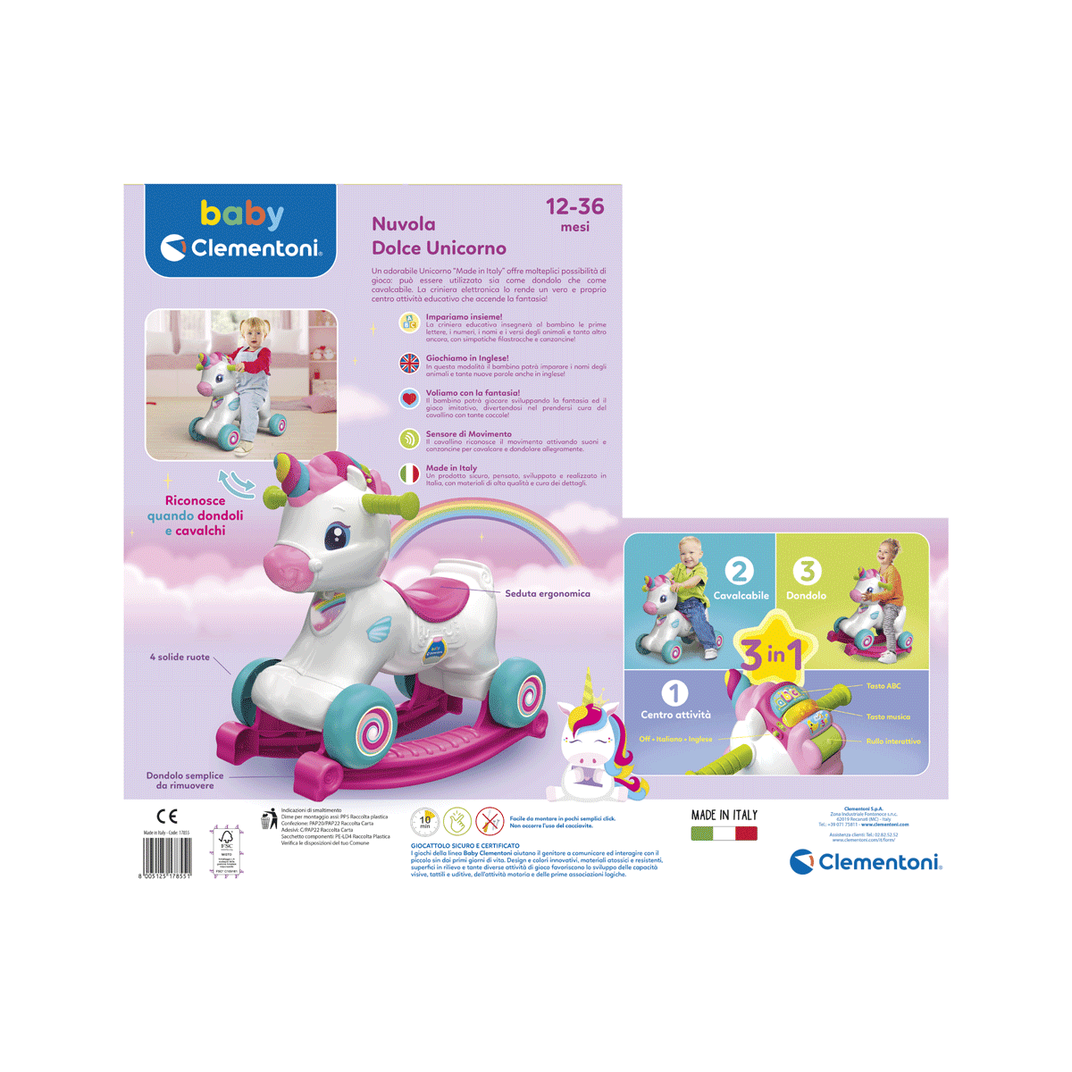 Clementoni - 17855 - nuvola dolce unicorno - BABY CLEMENTONI