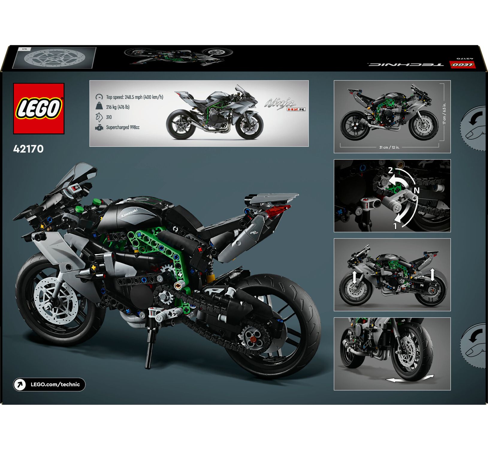 Lego technic 42170 motocicletta kawasaki ninja h2r, giochi per bambini 10+, modellino di moto giocattolo in scala da costruire - LEGO TECHNIC, Lego
