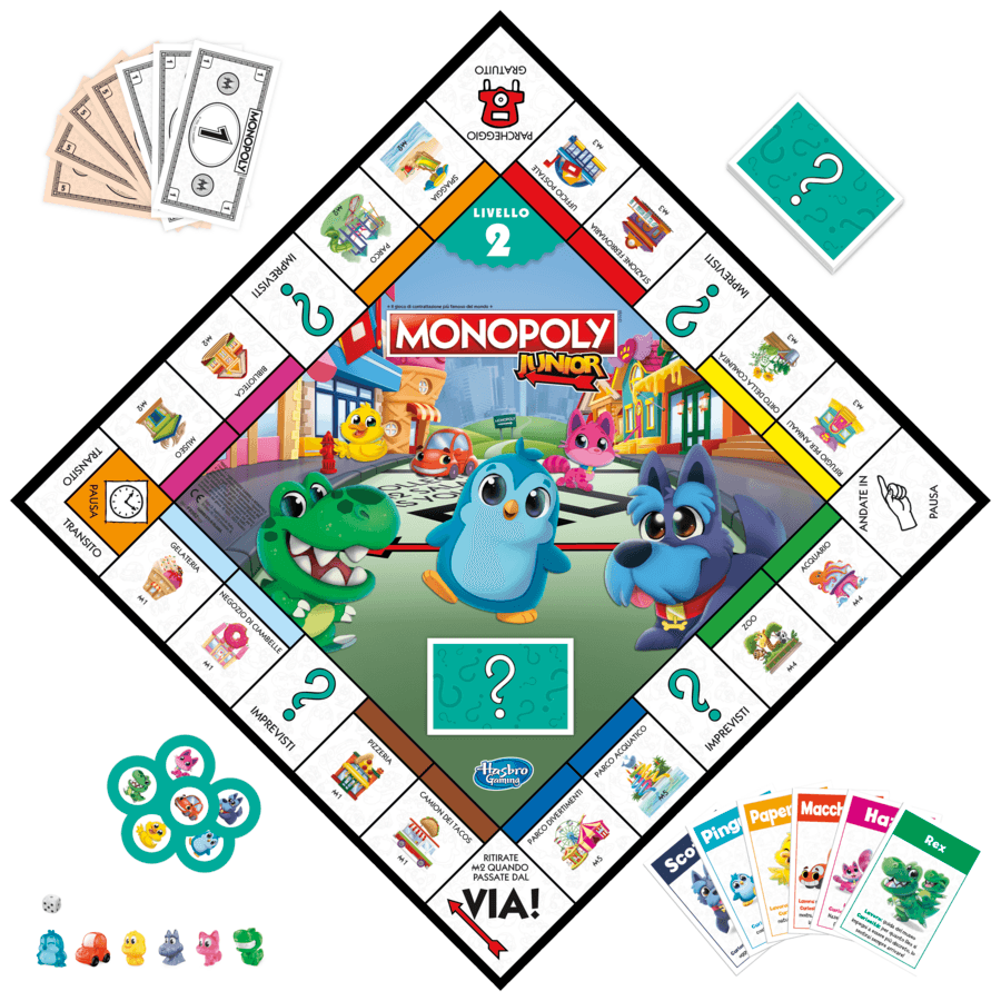 Hasbro gaming - monopoly junior 2 giochi in 1, gioco da tavolo, tabellone fronte-retro - HASBRO GAMING