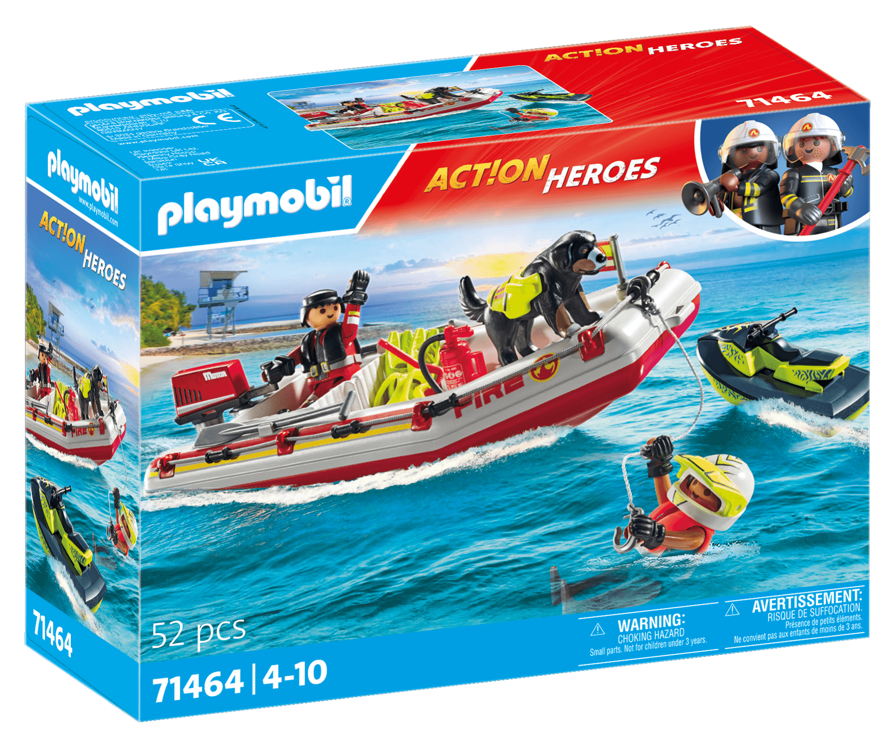 Playmobil 71464 gommone dei pompieri e acquascooter per bambini dai 4 anni - Playmobil