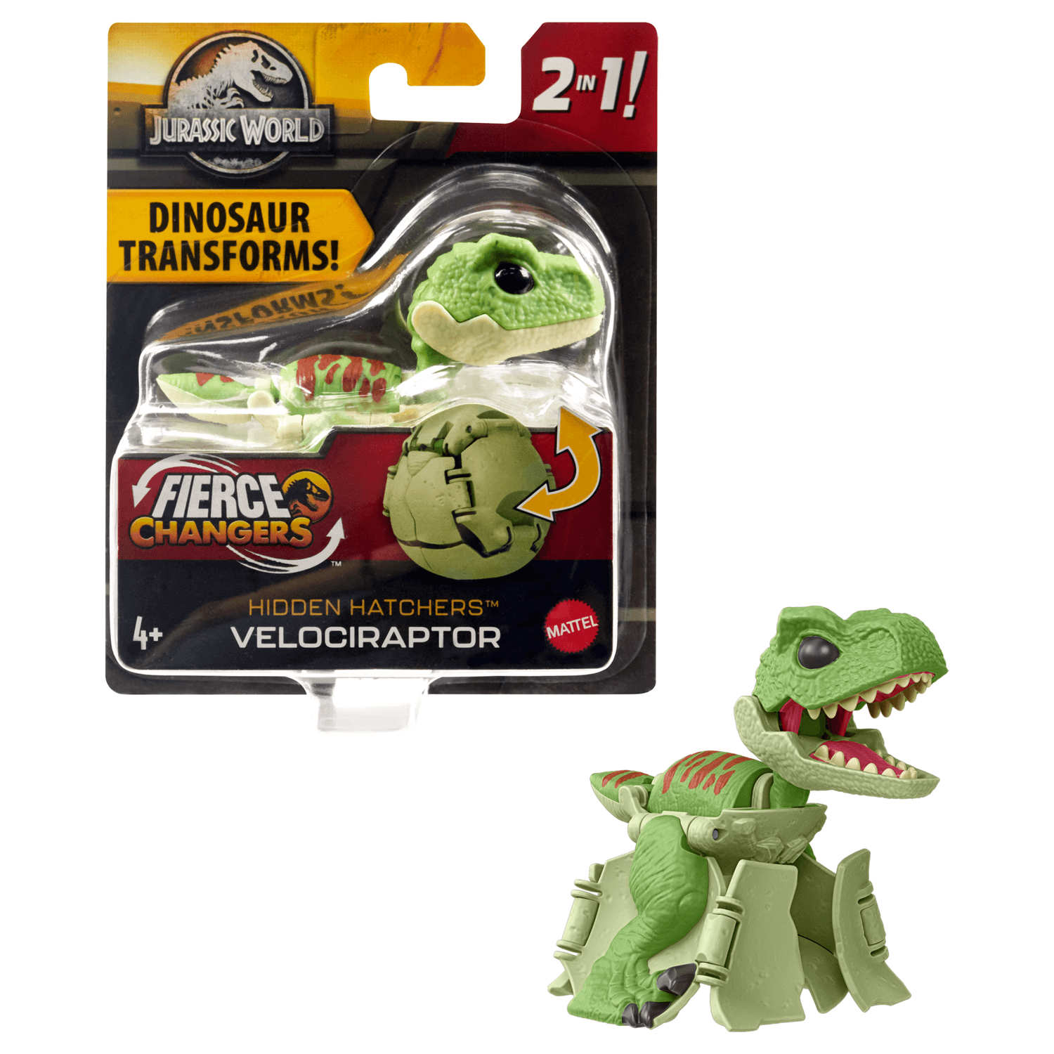 Jurassic world fierce changers - personaggi hidden hatchers, uovo giocattolo 2 in 1 trasformabile in dinosauro - Jurassic World