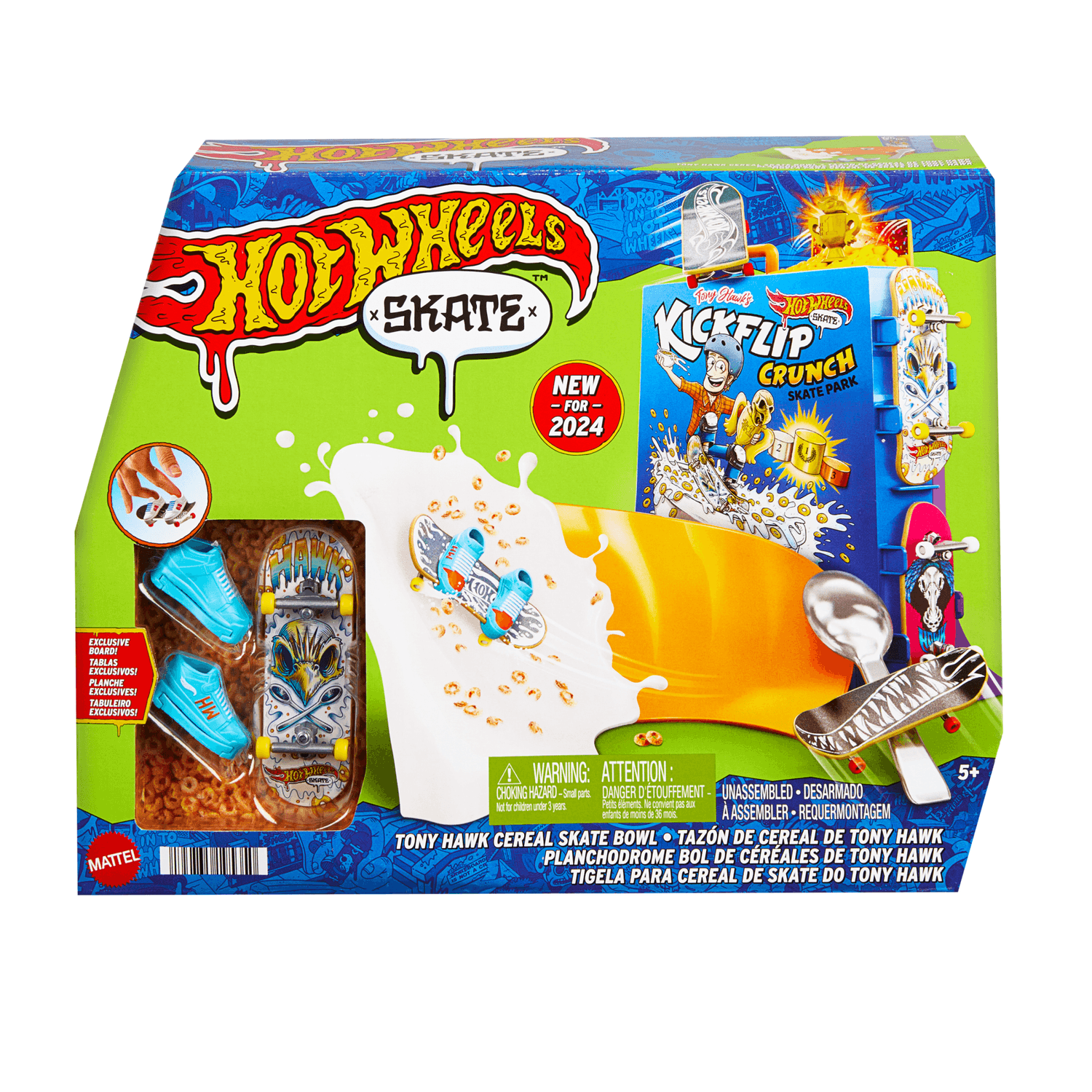 Hot wheels skate - ciotola per cereali da skate di tony hawk, playset a tema cereali con 1 fingerboard e 1 paio di scarpine da skate - Hot Wheels