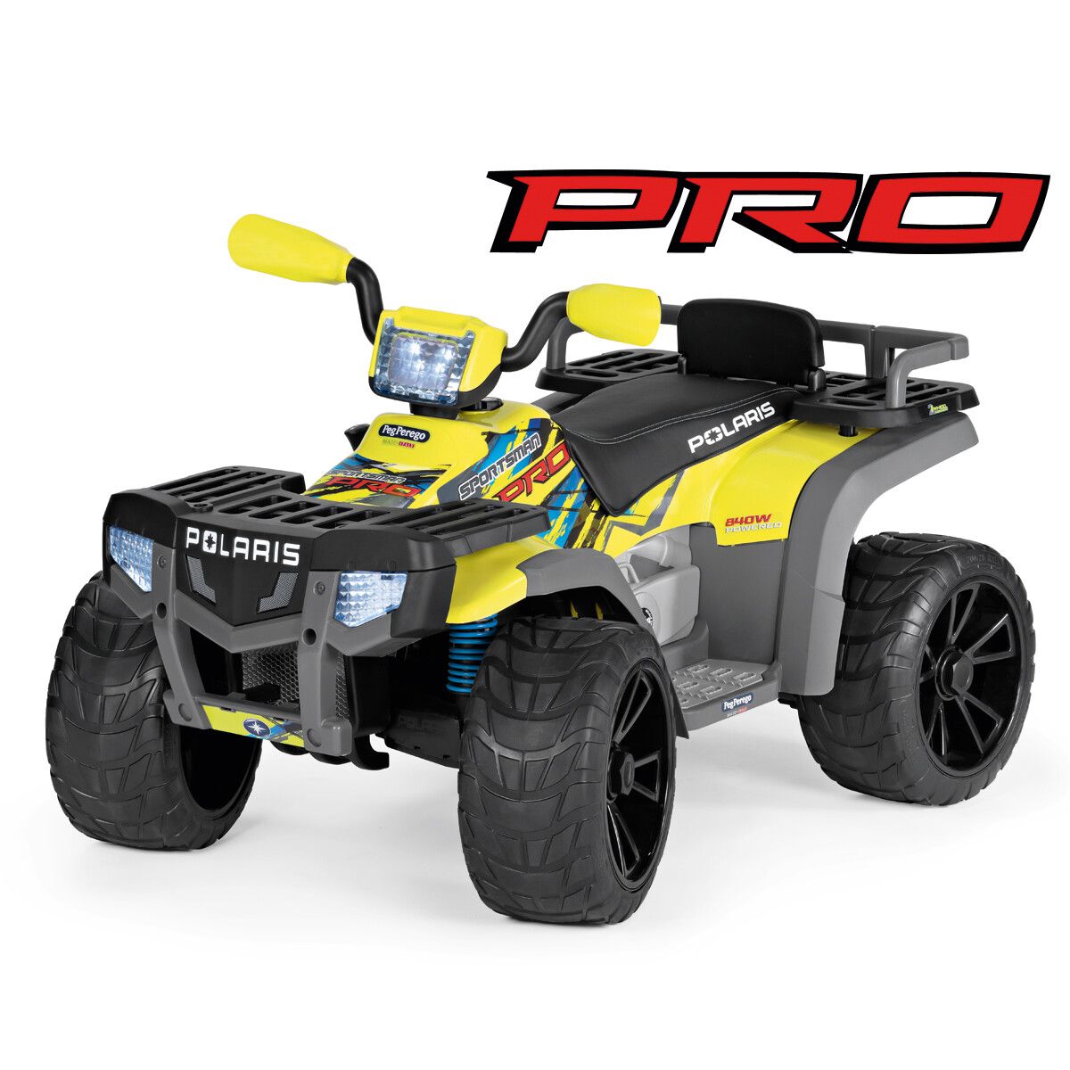 Polaris sportsman pro citrus - peg perego-  l’emozione di guidare un quad elettrico con prestazioni di alto livello su tutti i terreni. ruote gommate e 2 motori silenziosi con una potenza di ben 840w. 6 anni +. - Peg Perego