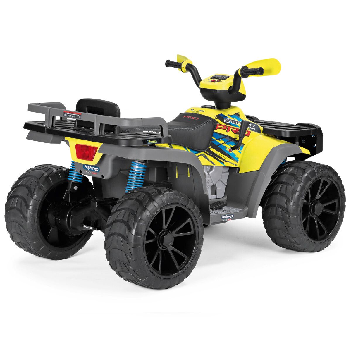 Polaris sportsman pro citrus - peg perego-  l’emozione di guidare un quad elettrico con prestazioni di alto livello su tutti i terreni. ruote gommate e 2 motori silenziosi con una potenza di ben 840w. 6 anni +. - Peg Perego