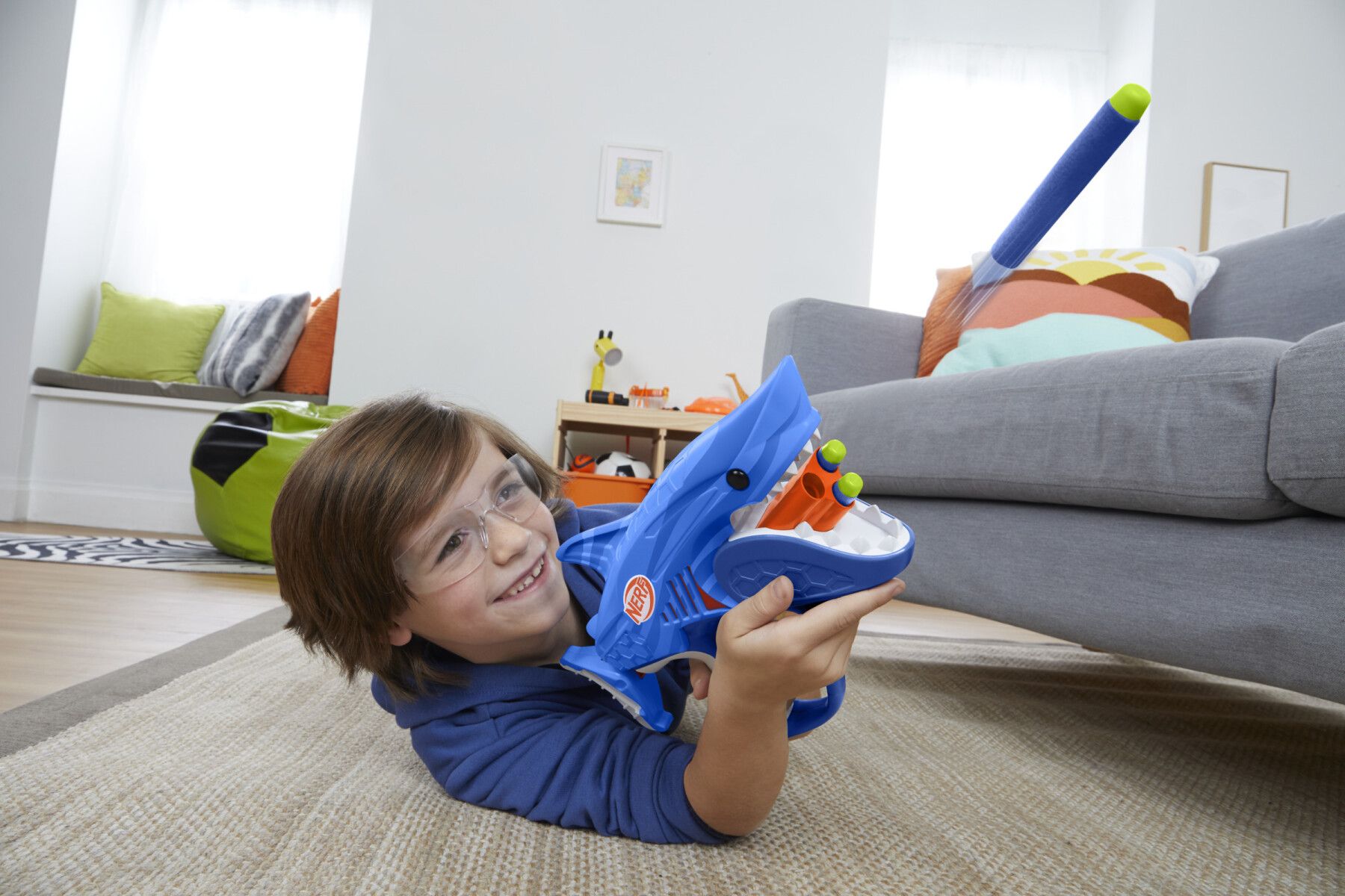 Nerf junior wild - sharkfire, blaster a forma di squalo, facile da usare - NERF