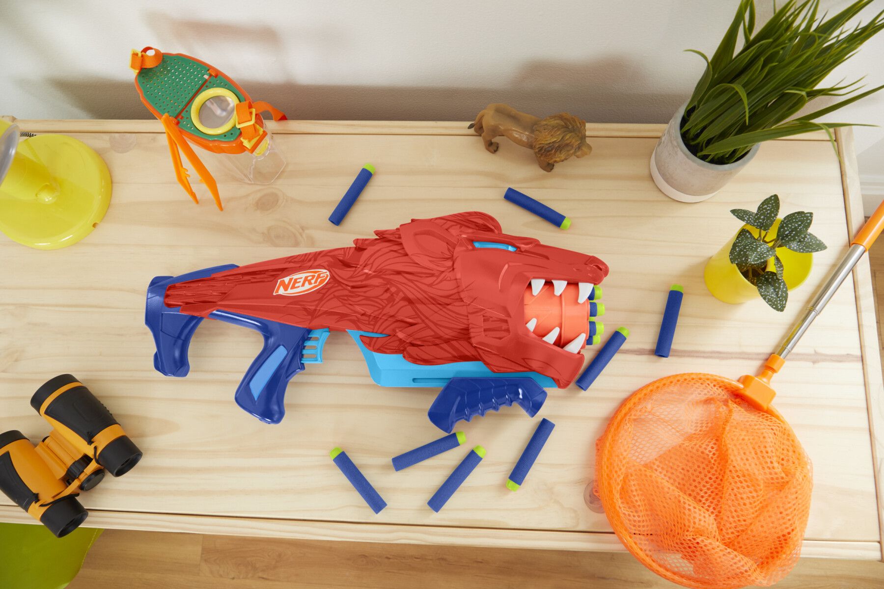 Nerf junior wild - lionfury, blaster a forma di leone, facile da usare - NERF