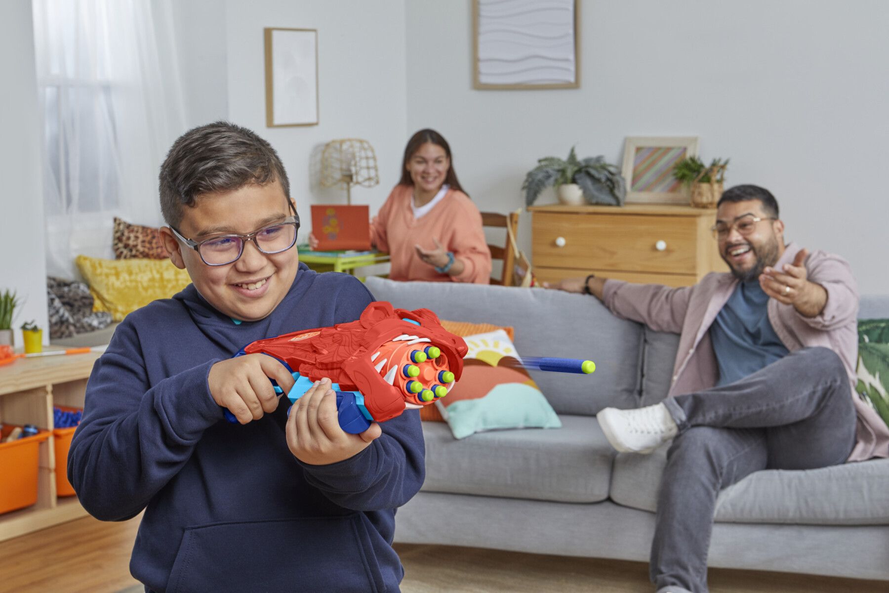 Nerf junior wild - lionfury, blaster a forma di leone, facile da usare - NERF