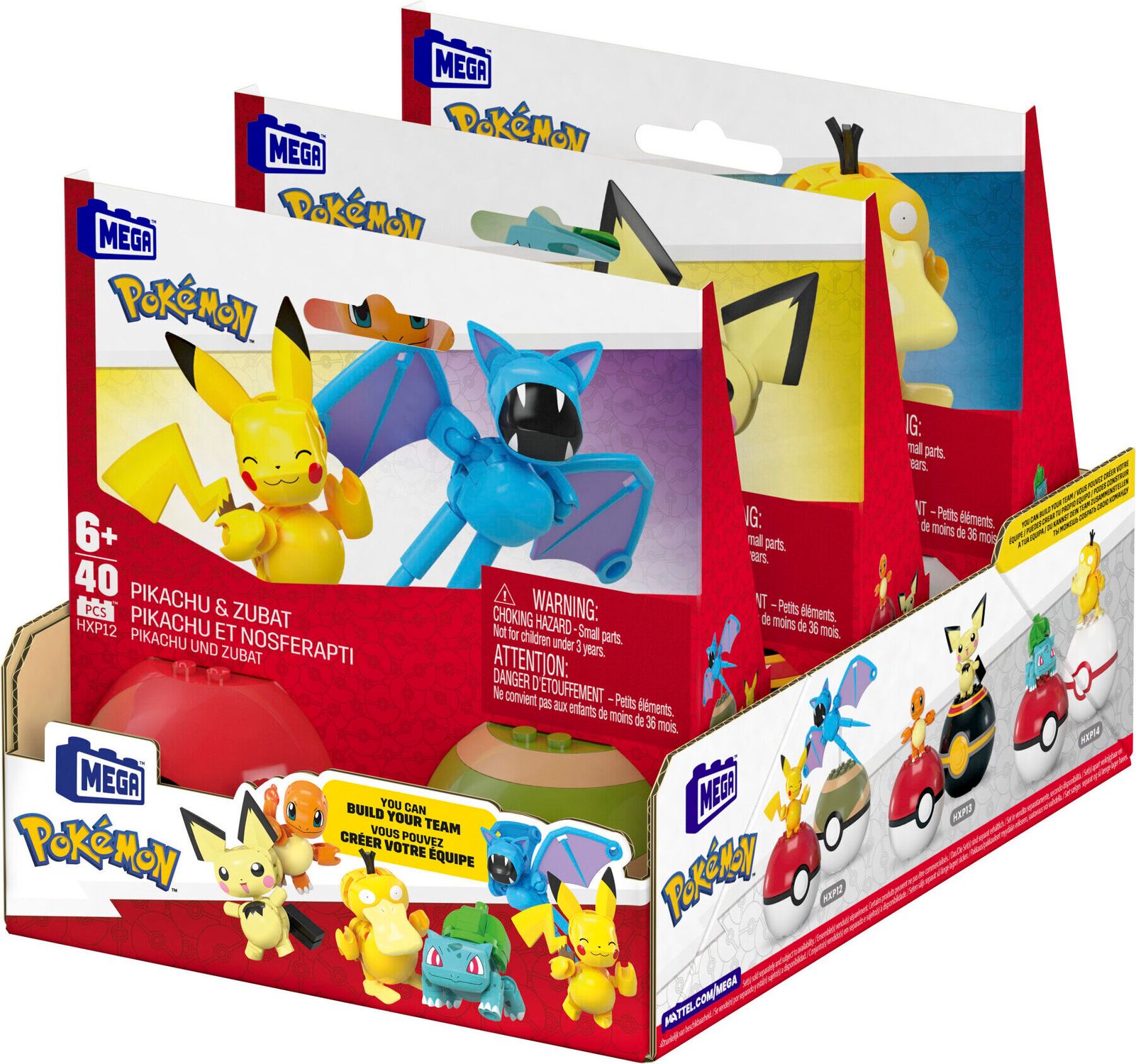 Mega pokémon - set collezione di poké balls, ciascuno da costruire con 40 mattoncini e che include 2 poké balls e 2 personaggi del mondo pokémon - MEGA BLOKS, POKEMON
