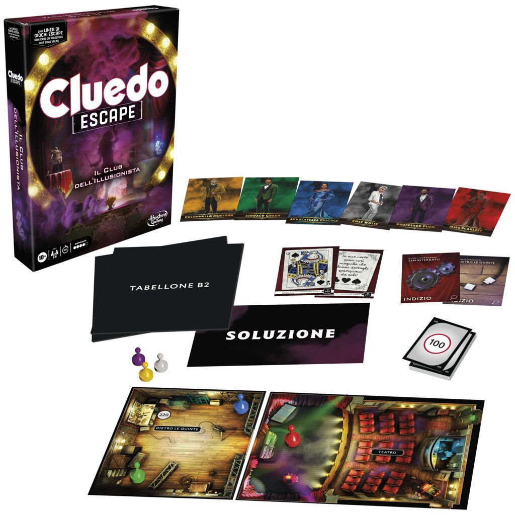 Hasbro gaming - cluedo escape il club dell'illusionista, gioco di mistero in versione escape room - HASBRO GAMING