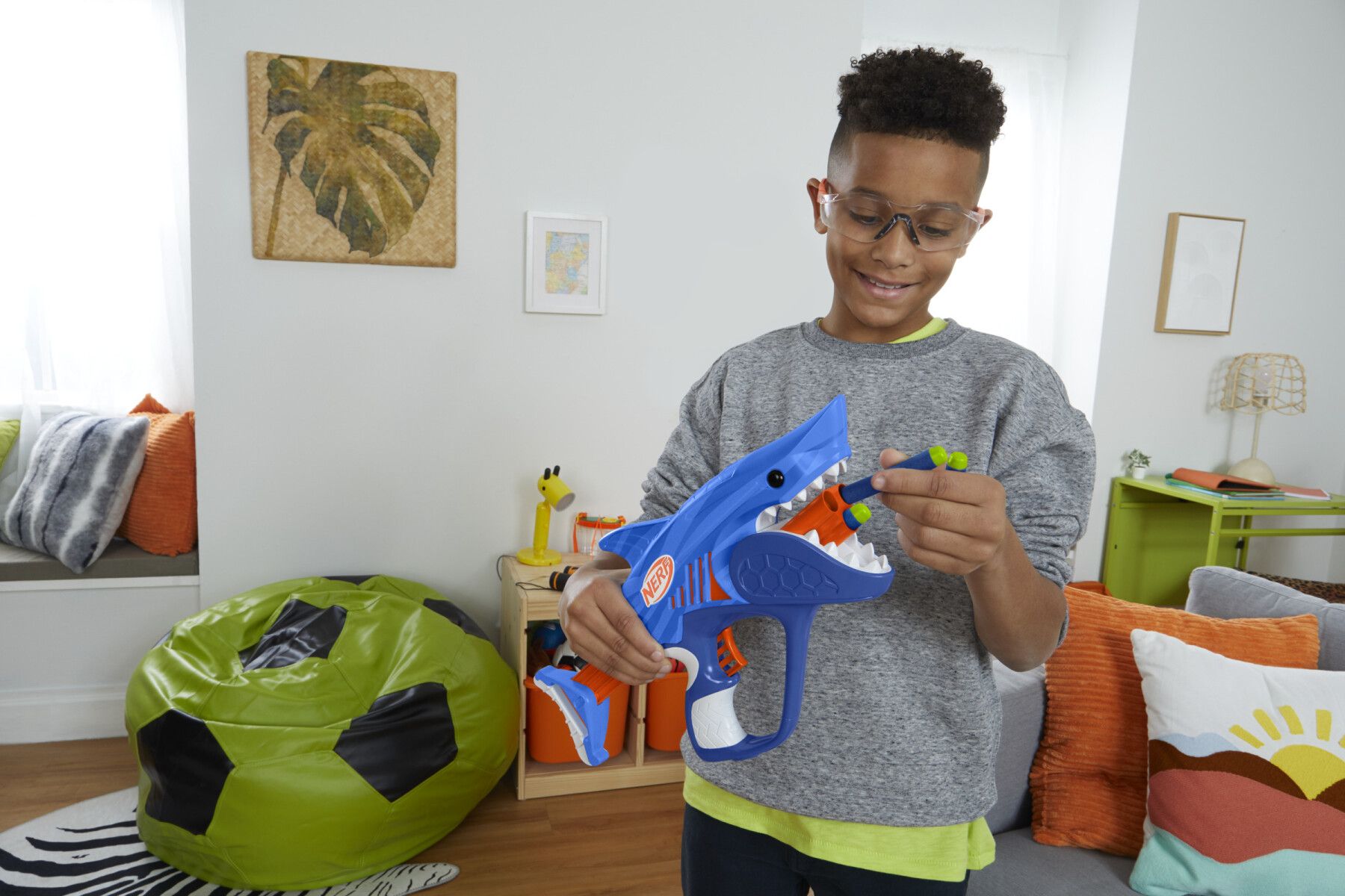 Nerf junior wild - sharkfire, blaster a forma di squalo, facile da usare - NERF