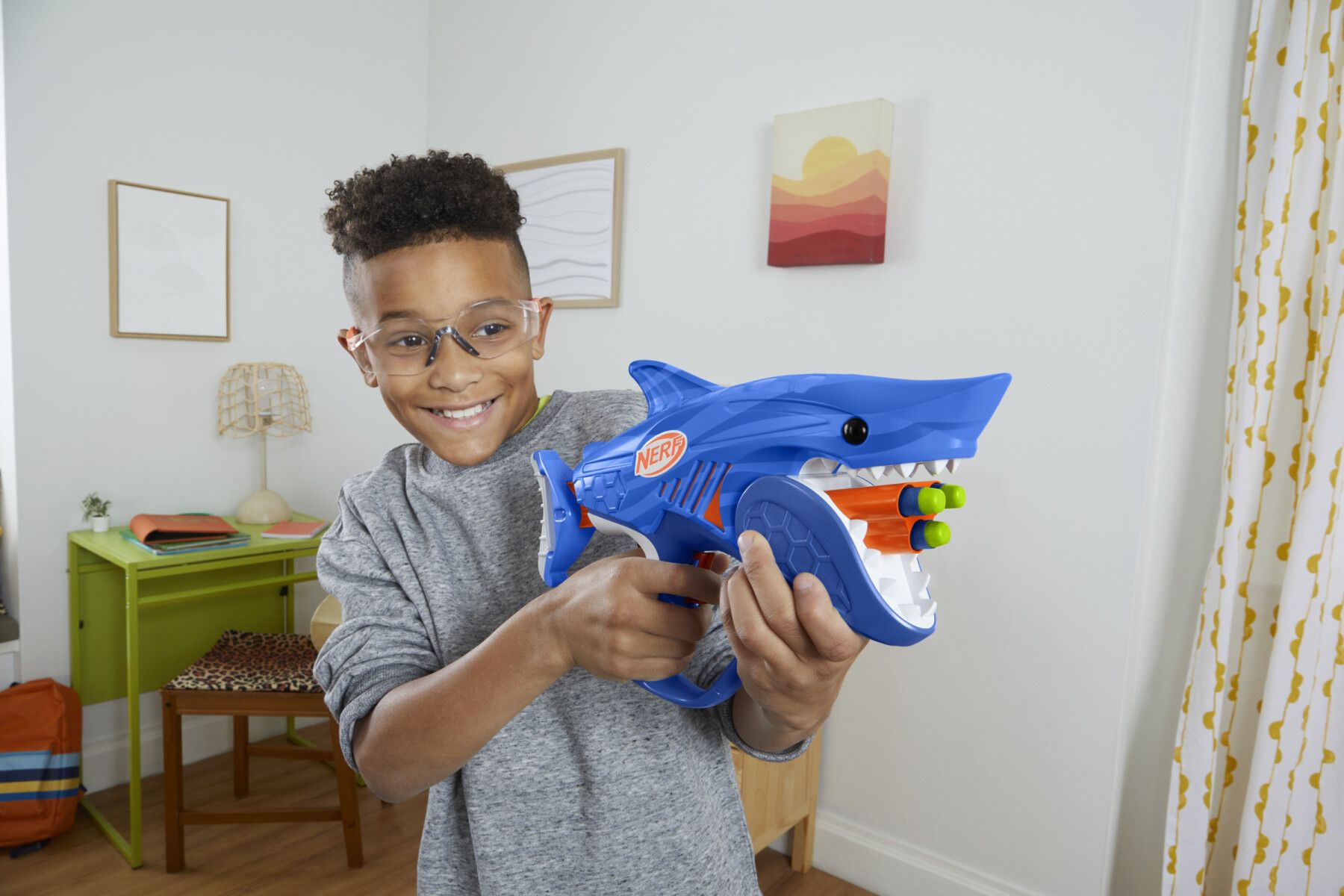 Nerf junior wild - sharkfire, blaster a forma di squalo, facile da usare - NERF