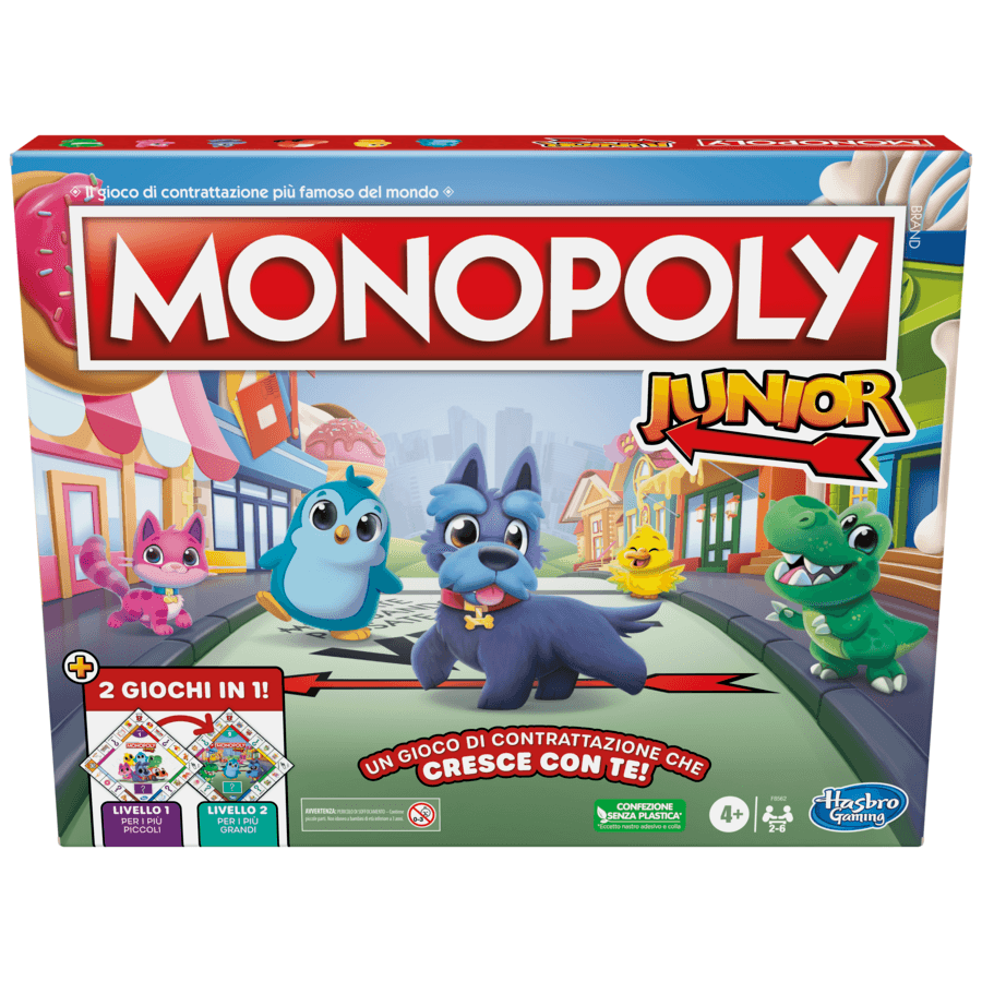 Hasbro gaming - monopoly junior 2 giochi in 1, gioco da tavolo, tabellone fronte-retro - HASBRO GAMING