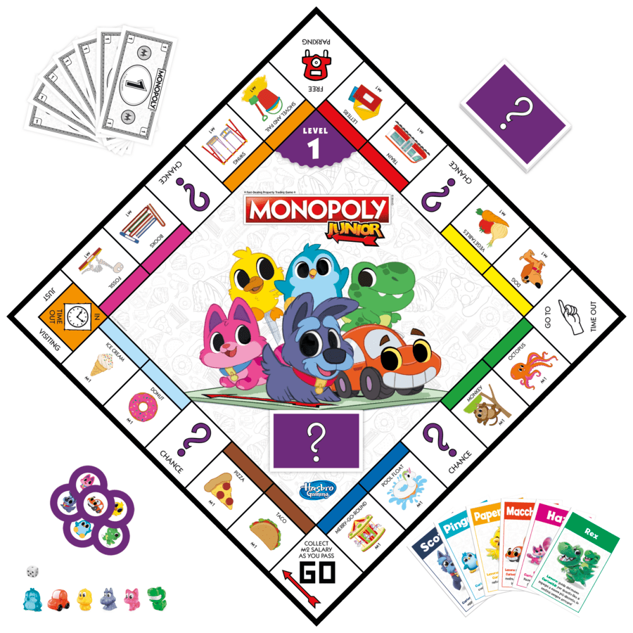 Hasbro gaming - monopoly junior 2 giochi in 1, gioco da tavolo, tabellone fronte-retro - HASBRO GAMING