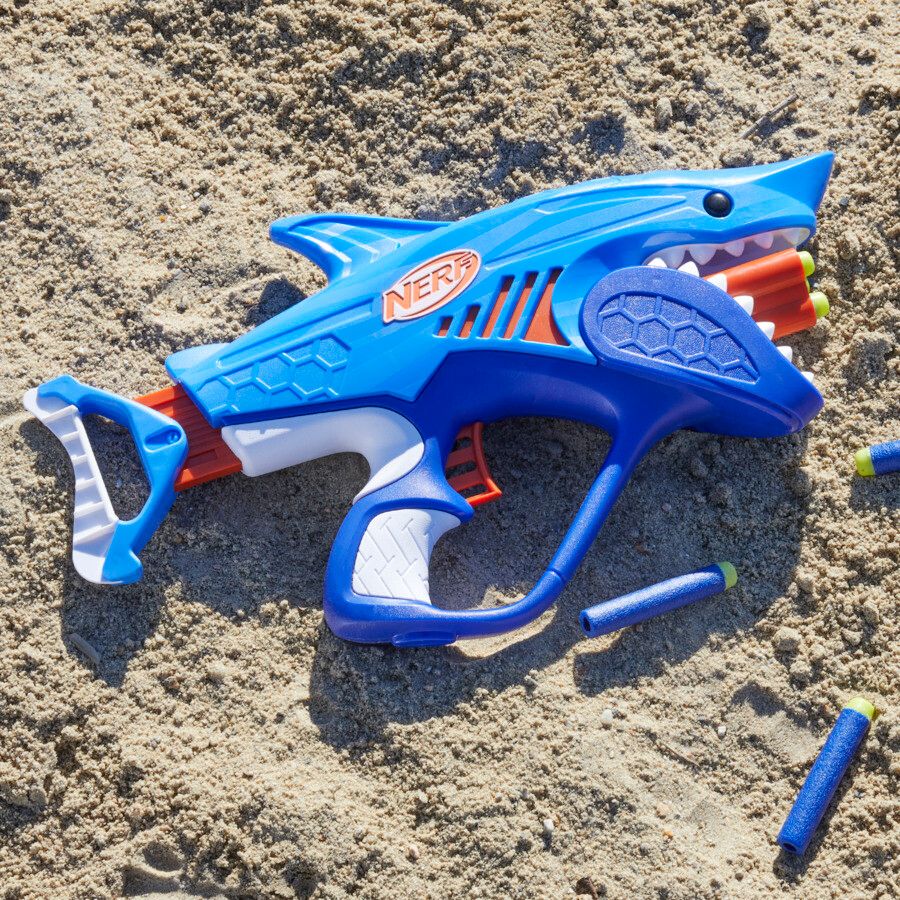 Nerf junior wild - sharkfire, blaster a forma di squalo, facile da usare - NERF