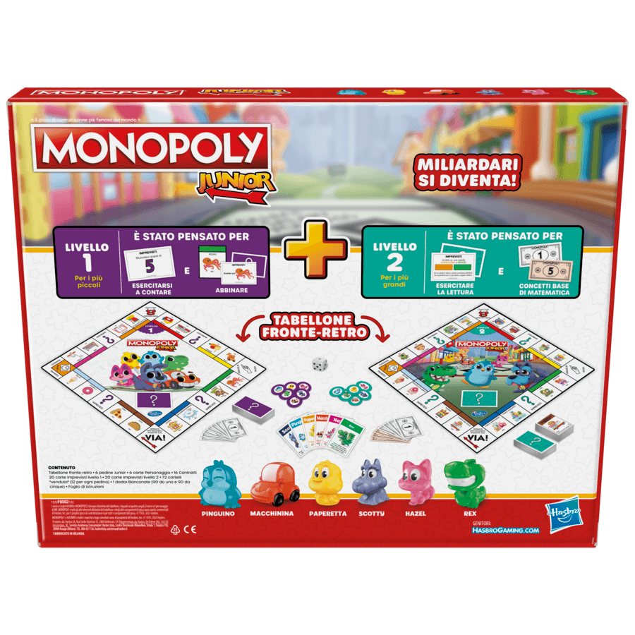 Hasbro gaming - monopoly junior 2 giochi in 1, gioco da tavolo, tabellone fronte-retro - HASBRO GAMING