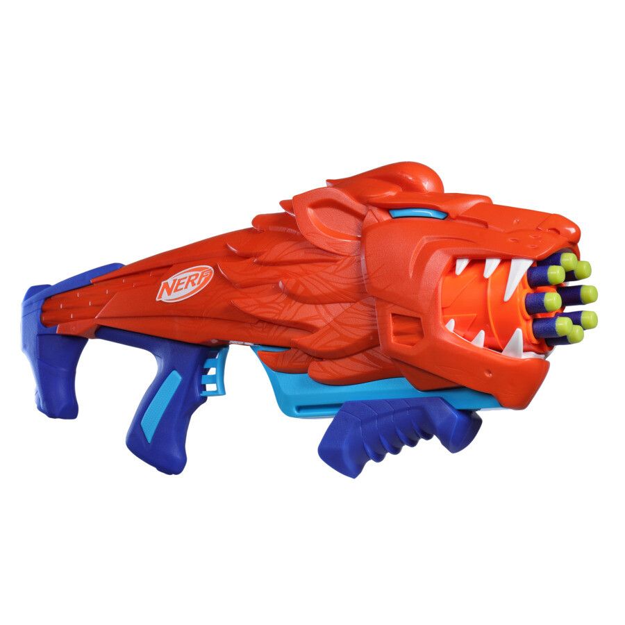 Nerf junior wild - lionfury, blaster a forma di leone, facile da usare - NERF
