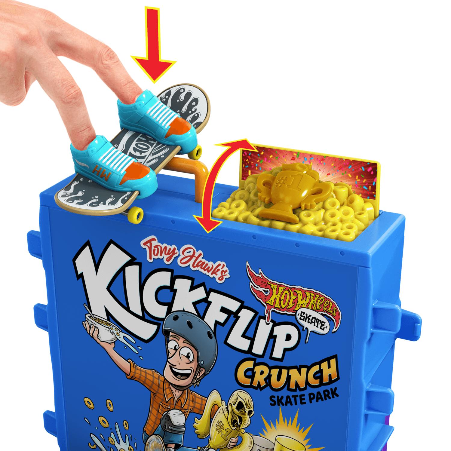 Hot wheels skate - ciotola per cereali da skate di tony hawk, playset a tema cereali con 1 fingerboard e 1 paio di scarpine da skate - Hot Wheels
