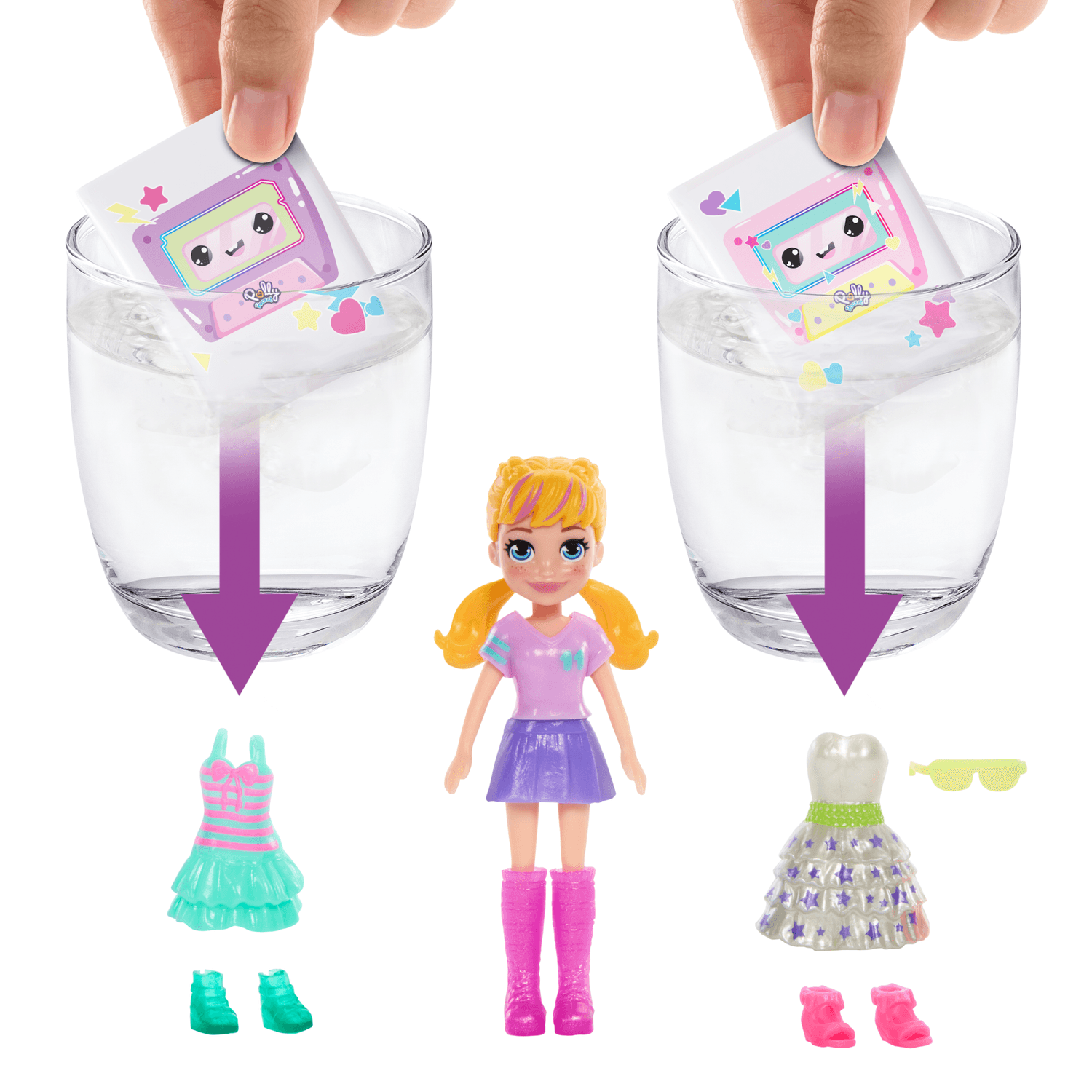 Polly pocket - disco dance fashion reveal, playset da viaggio a forma di stereo portatile con bambola e accessori inclusi - Polly Pocket