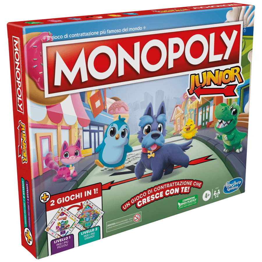 Hasbro gaming - monopoly junior 2 giochi in 1, gioco da tavolo, tabellone fronte-retro - HASBRO GAMING