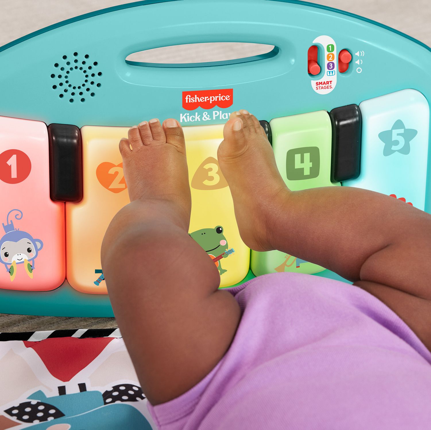 Fisher-price - palestrina baby piano, set musicale portatile con 3 livelli di apprendimento smart stages, include 10 giocattoli collegabili - FISHER-PRICE