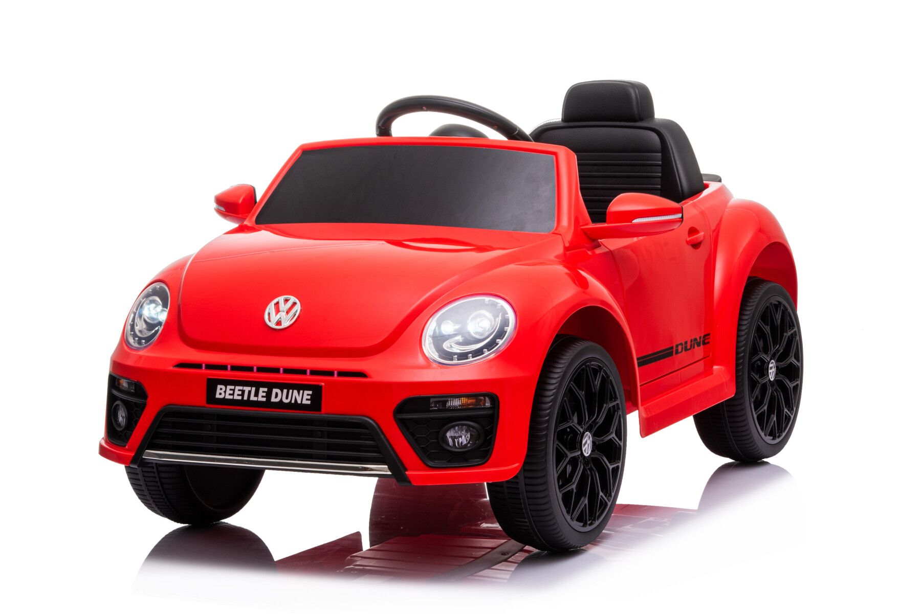 Auto elettrica per bambini volkswagen the beetle rossa r/c 12v luci e suoni, bluetooth - 