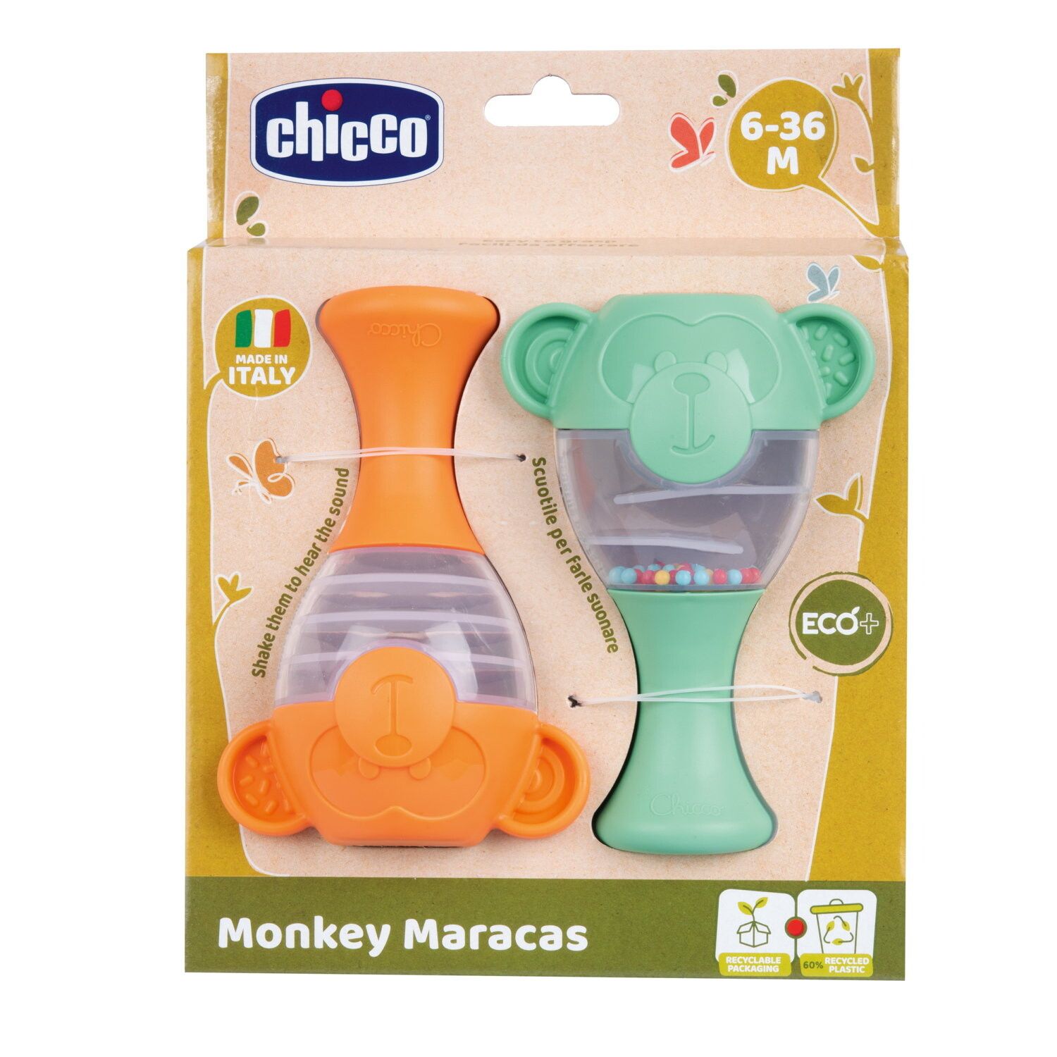 Chicco -  primi giochi - maracas linea eco+, 6-36 mesi - Chicco