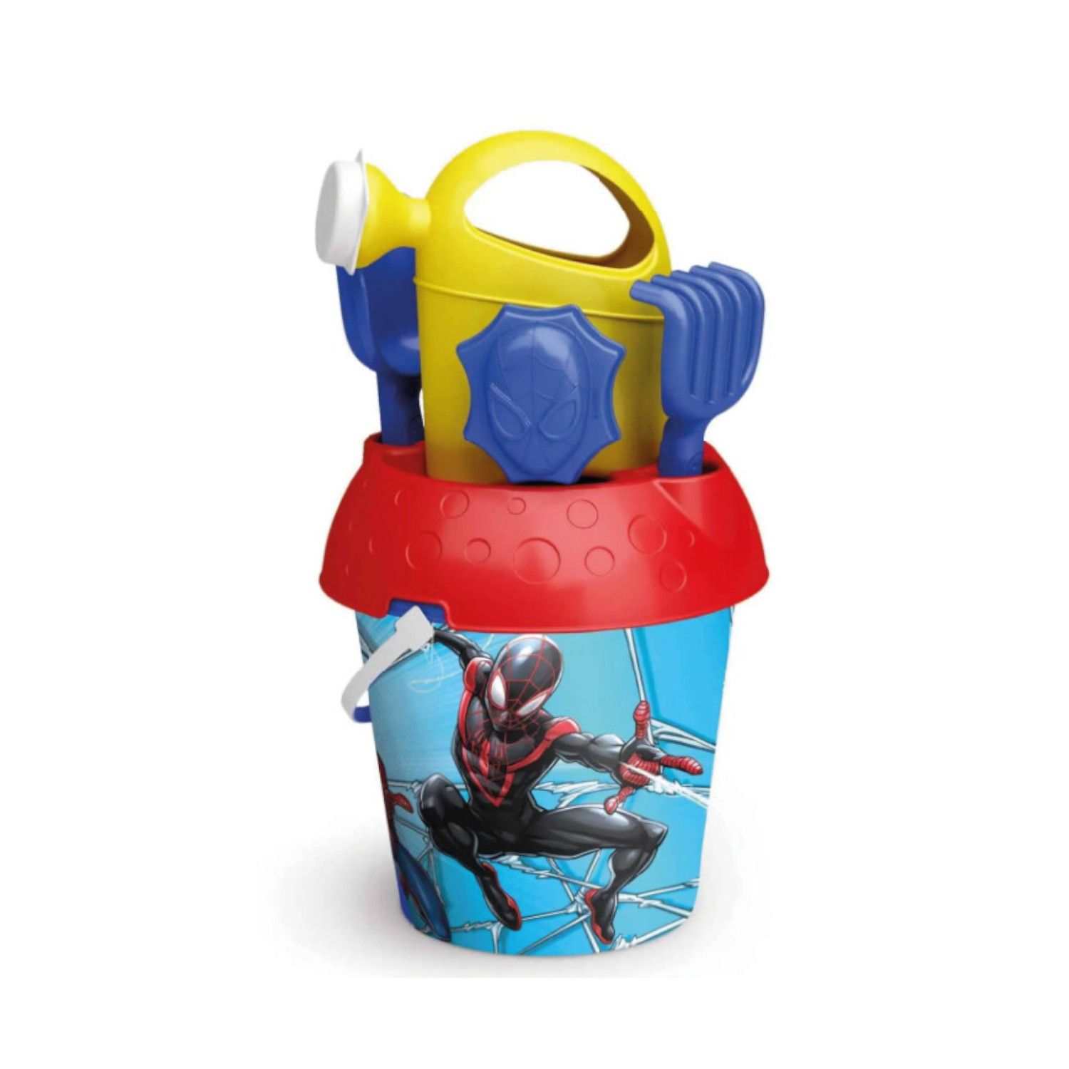 Secchiello spiderman cm 18 con innaffiatoio, setaccio, paletta, rastrello e formina - Avengers, Spiderman