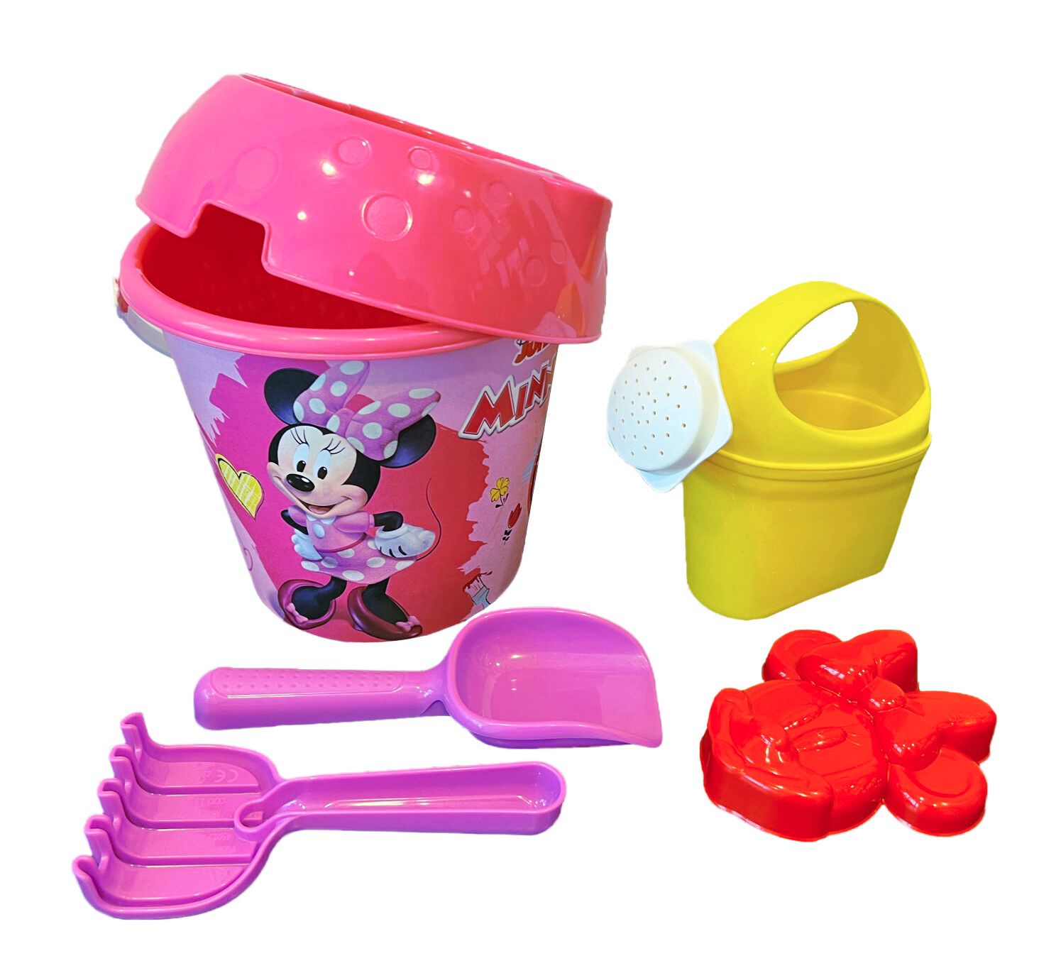 Secchiello minnie cm 18 con innaffiatoio, setaccio, paletta, rastrello e formina - Minnie
