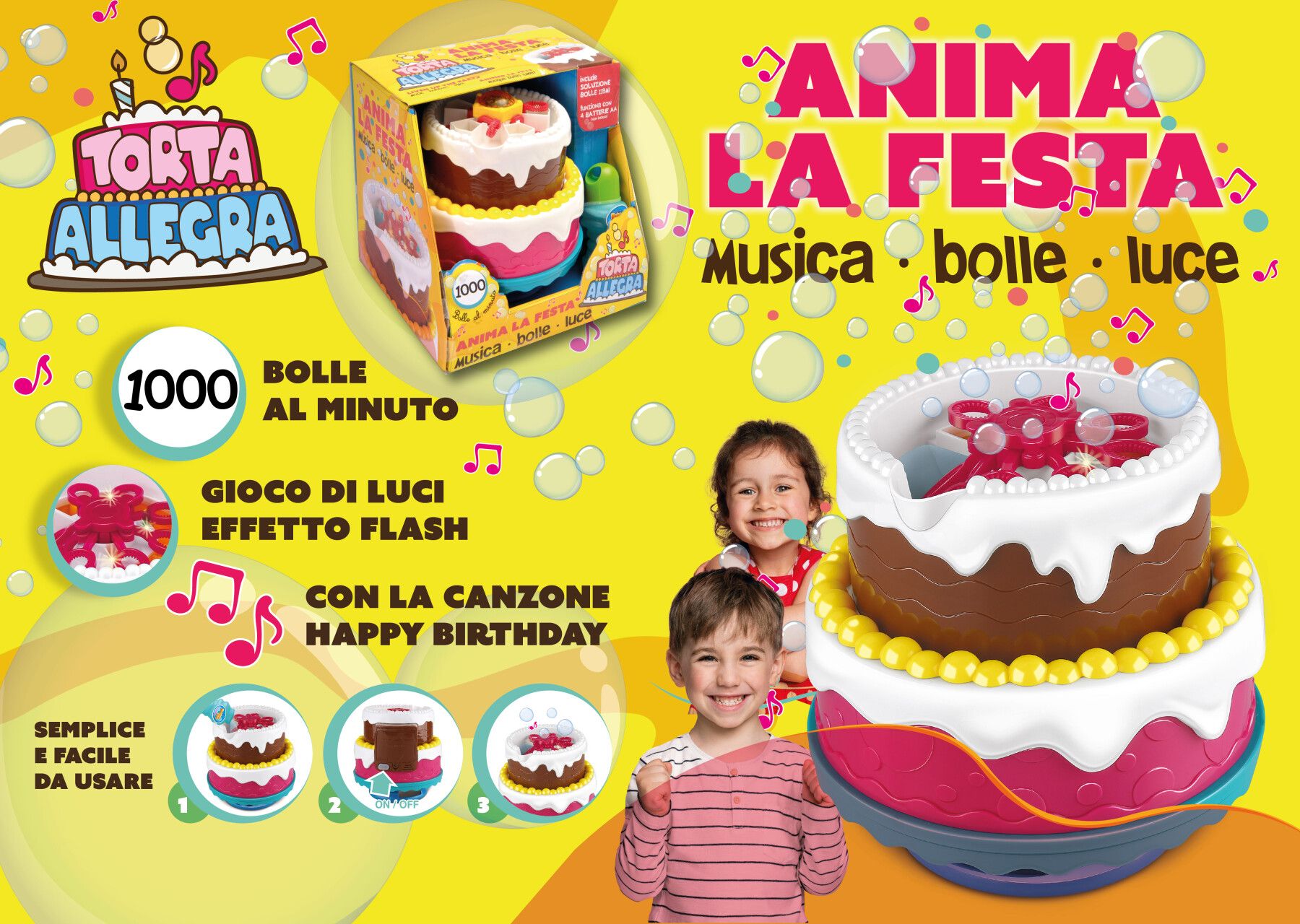 Coloratissima torta di compleanno sparabolle con luci e musica - Minnie