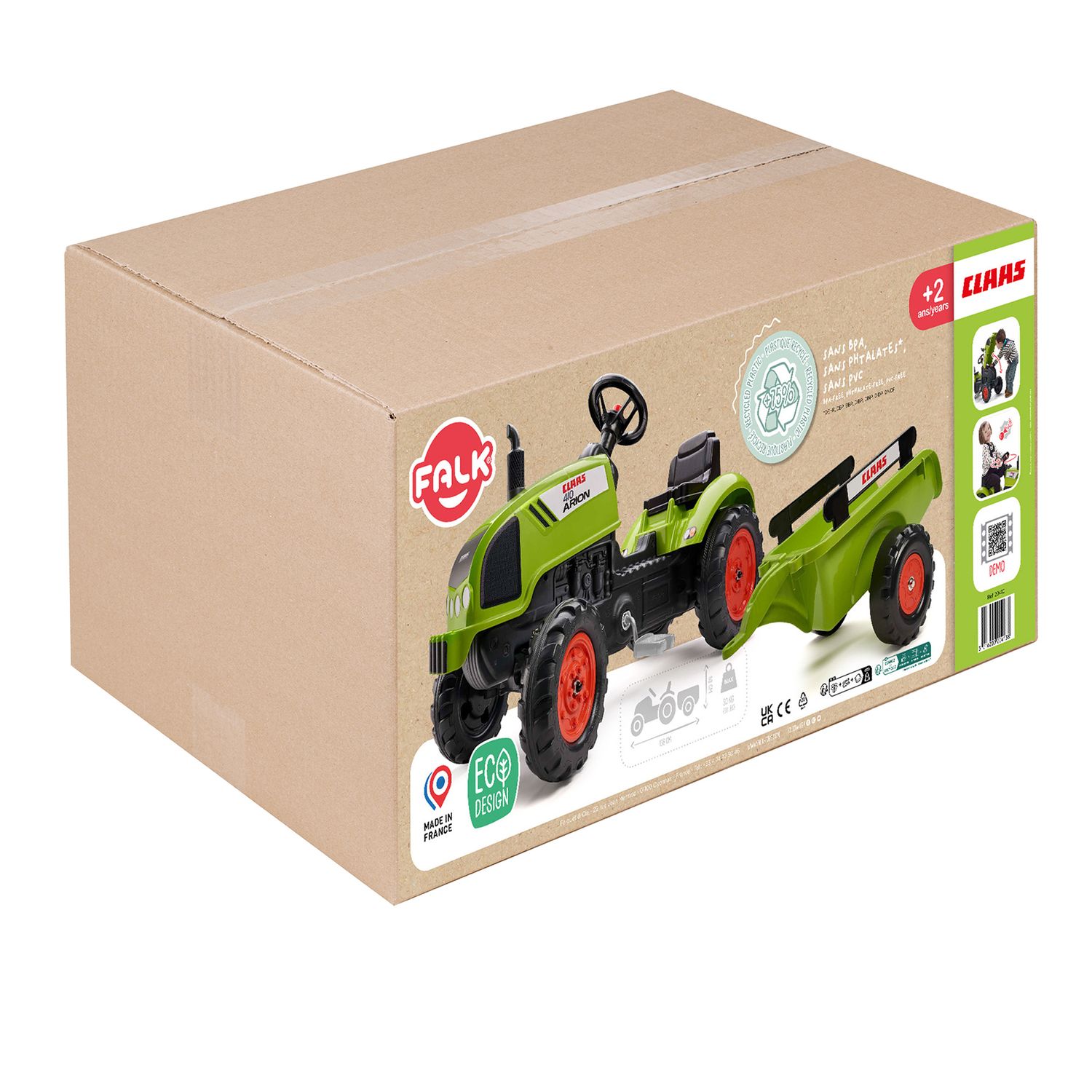 Trattore claas arion a pedali per bambini - cofano apribile e rimorchio inclusi - età 2-5 anni - 