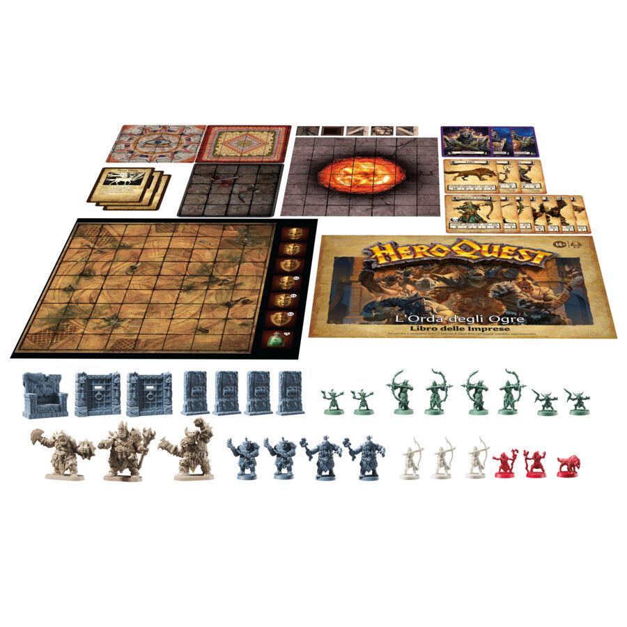 Avalon hill, heroquest, pack delle imprese l'orda degli ogre, dai 14 anni in su, da 2 a 5 giocatori, per giocare è necessario avere il sistema di gioco base heroquest - 