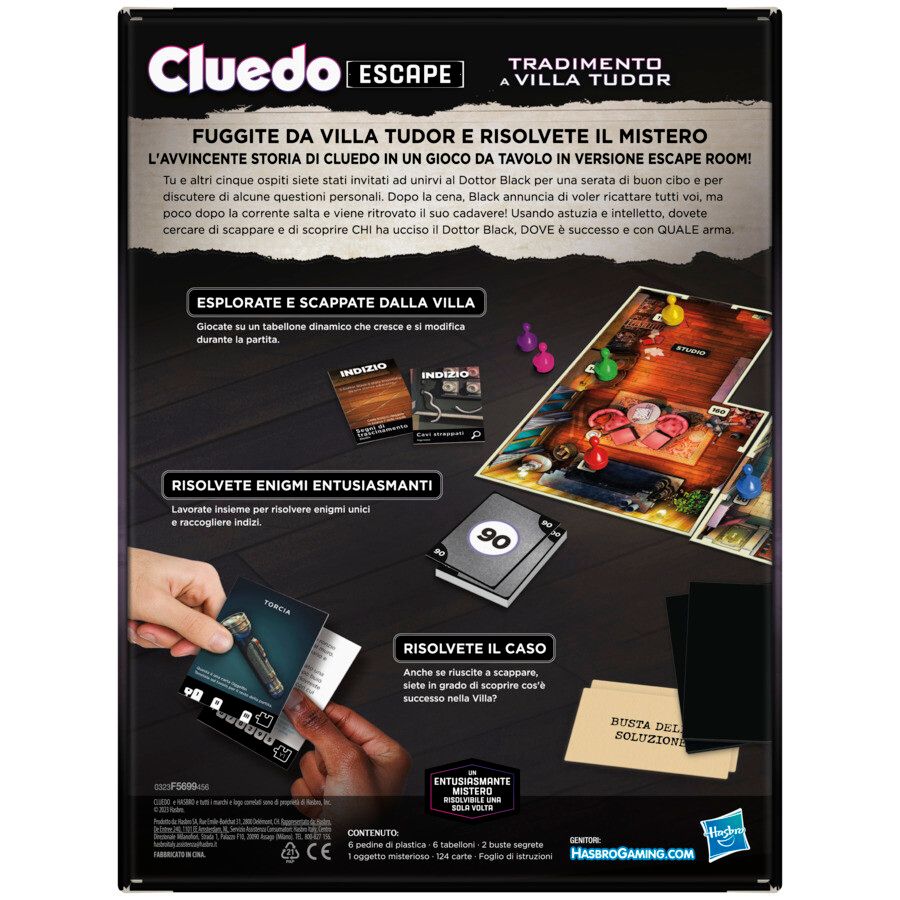 Cluedo escape - il tradimento a villa tudor refresh, un gioco di misteri ed enigmi in versione escape game, un gioco da tavolo cooperativo per famiglie, dai 10 anni in su, da 1 a 6 giocatori - HASBRO GAMING