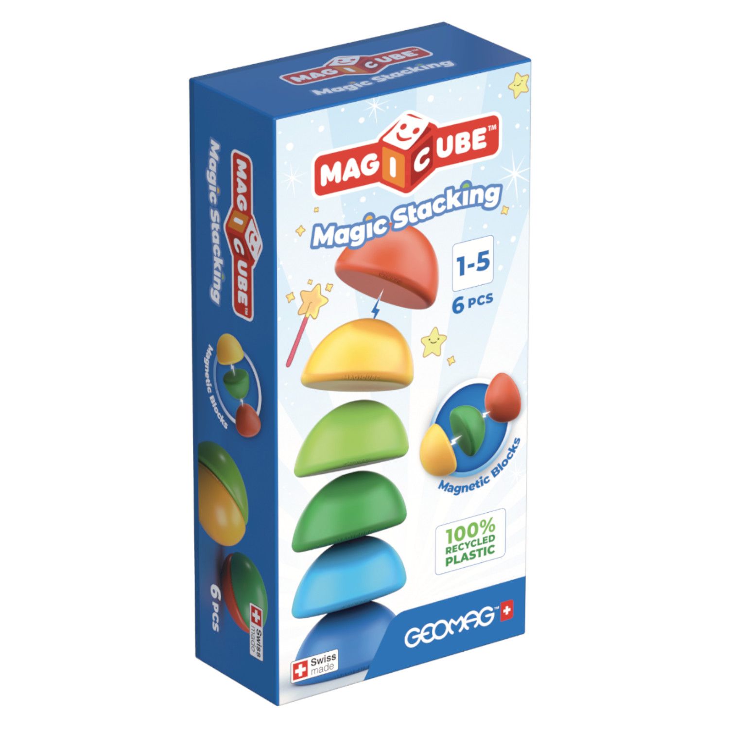 Geomag magicube magic blocks stacking - 6 pezzi - 100% recycled - Geomag