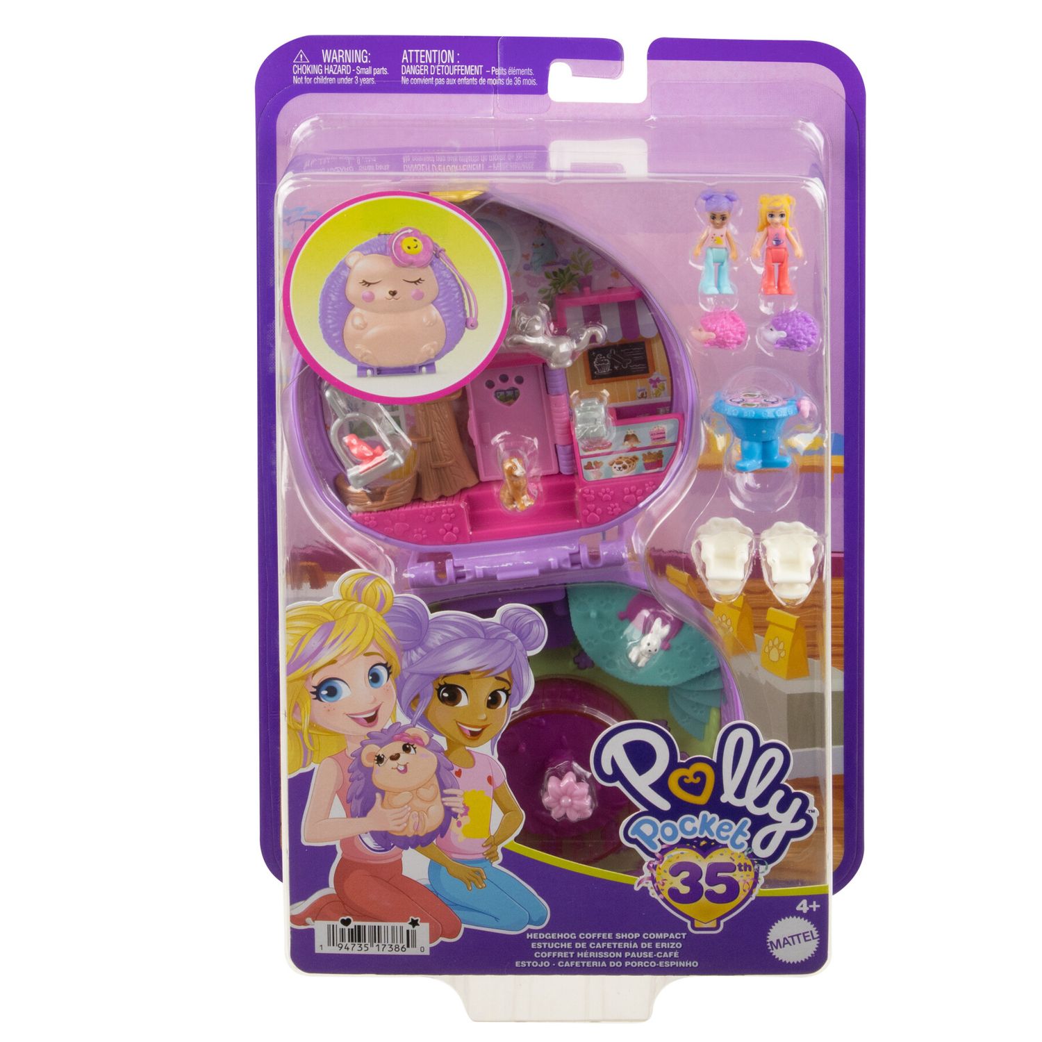 Polly pocket - cofanetto caffetteria del riccio, playset da viaggio con esterno interattivo, 2 micro bambole e 12 accessori inclusi - Polly Pocket