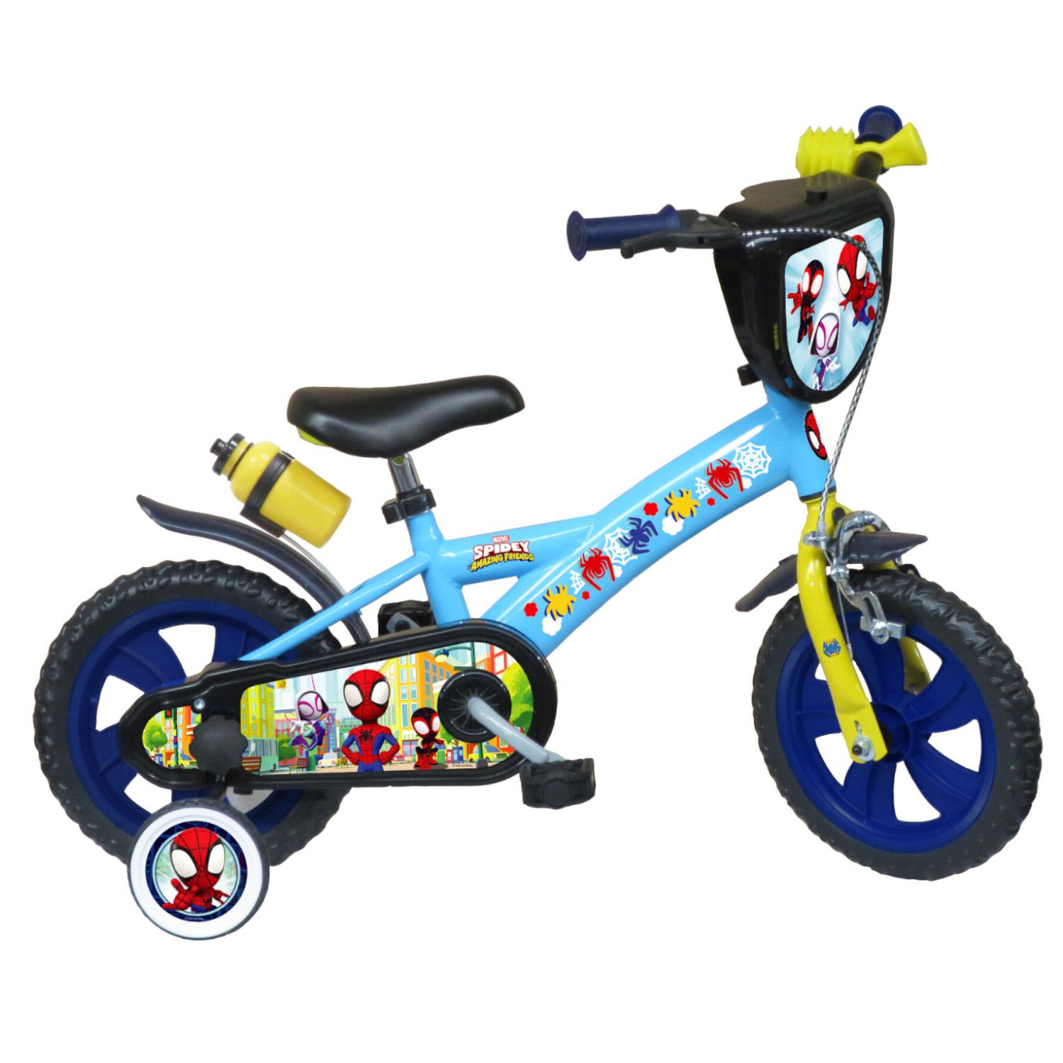 Bicicletta da 12 pollici di spidey con stabilizzatori laterali e scudo personalizzato - telaio in metallo- cerchi in plastica - freno caliper, ruota fissa - SPIDEY, MARVEL