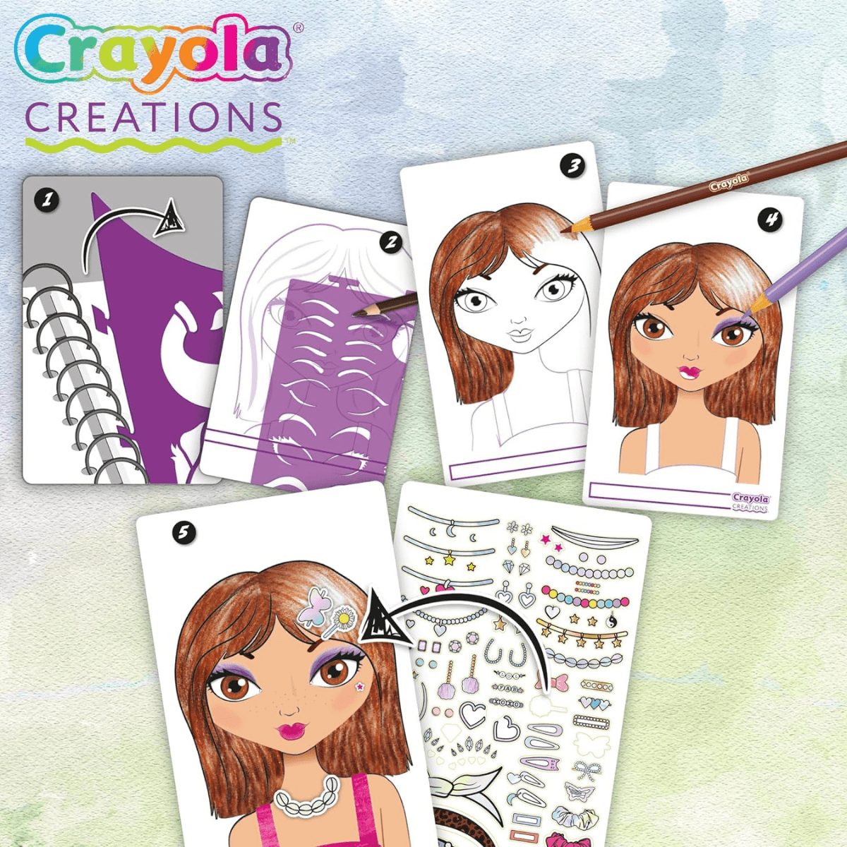 Crayola creations - album make-up artist, per disegnare trucco e acconciature alla moda, con stencil e stickers, attività creativa e regalo, da 8 anni, 04-1055 - CRAYOLA