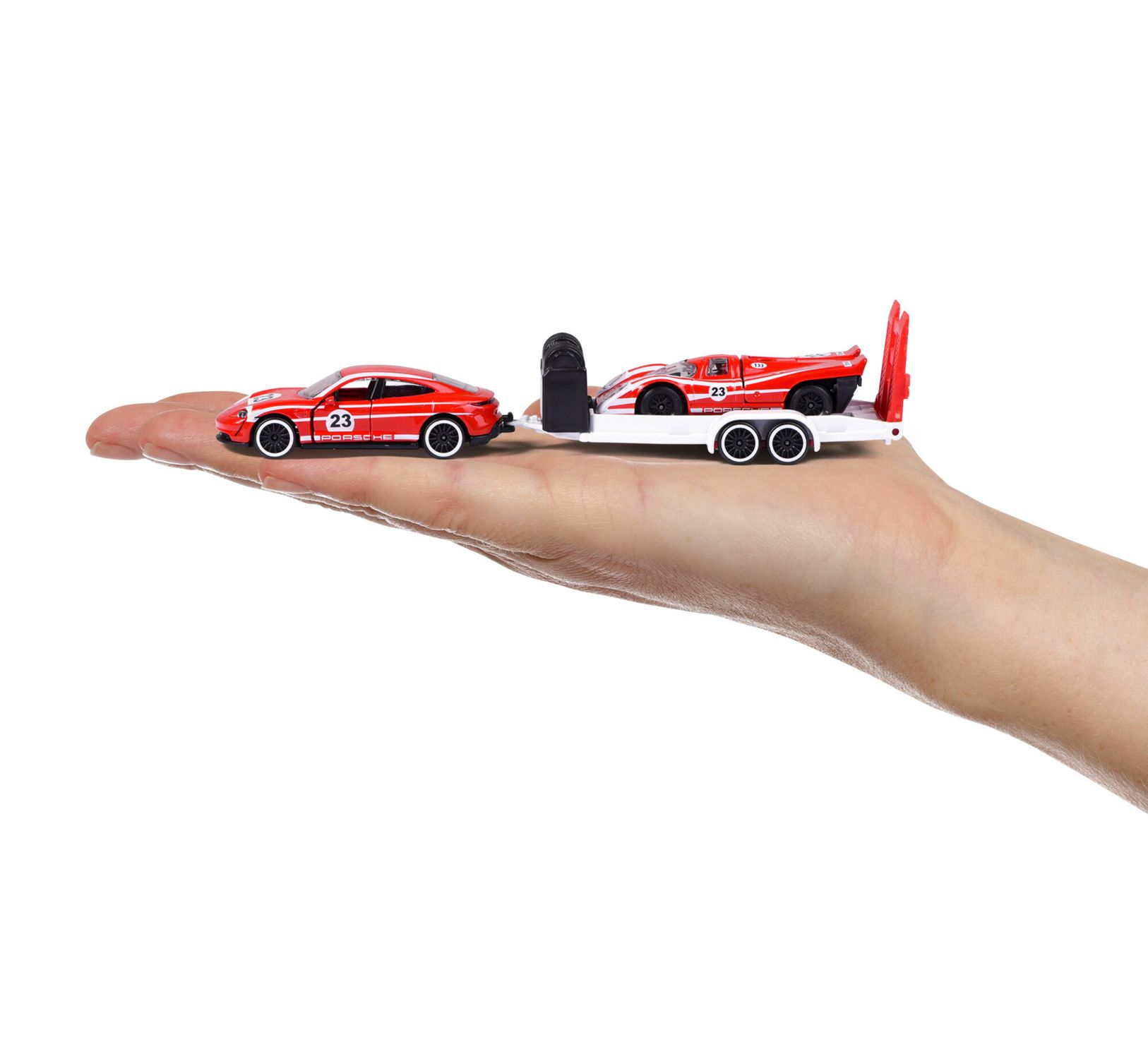 Majorette- porsche race trailer set, auto con rimorchio - MAJORETTE